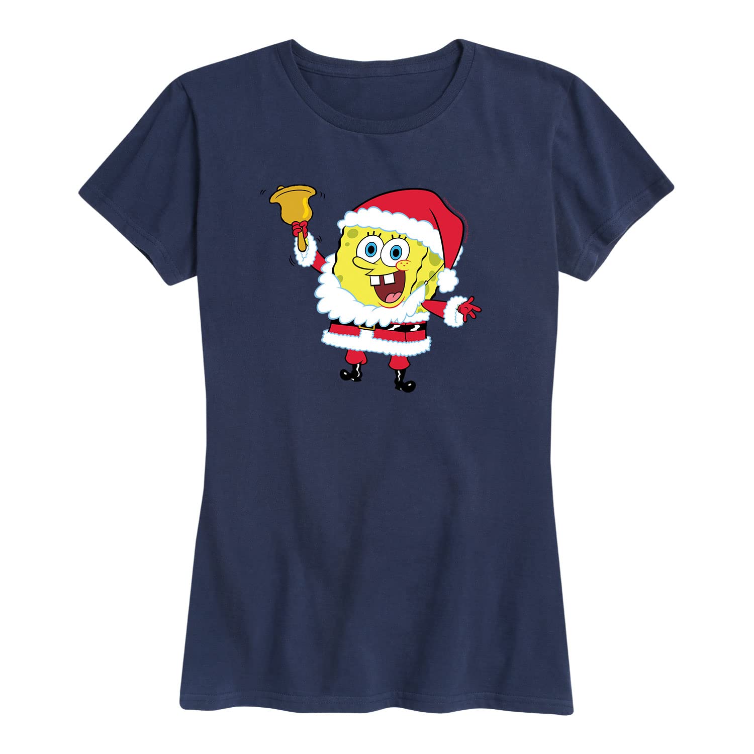 Spongebob Squarepants Santa Graphic T-Shirt for Women - Soft Short Sleeve Casual Tee - Perfect for Christmas Gifts, Cosplay & Everyday Wear