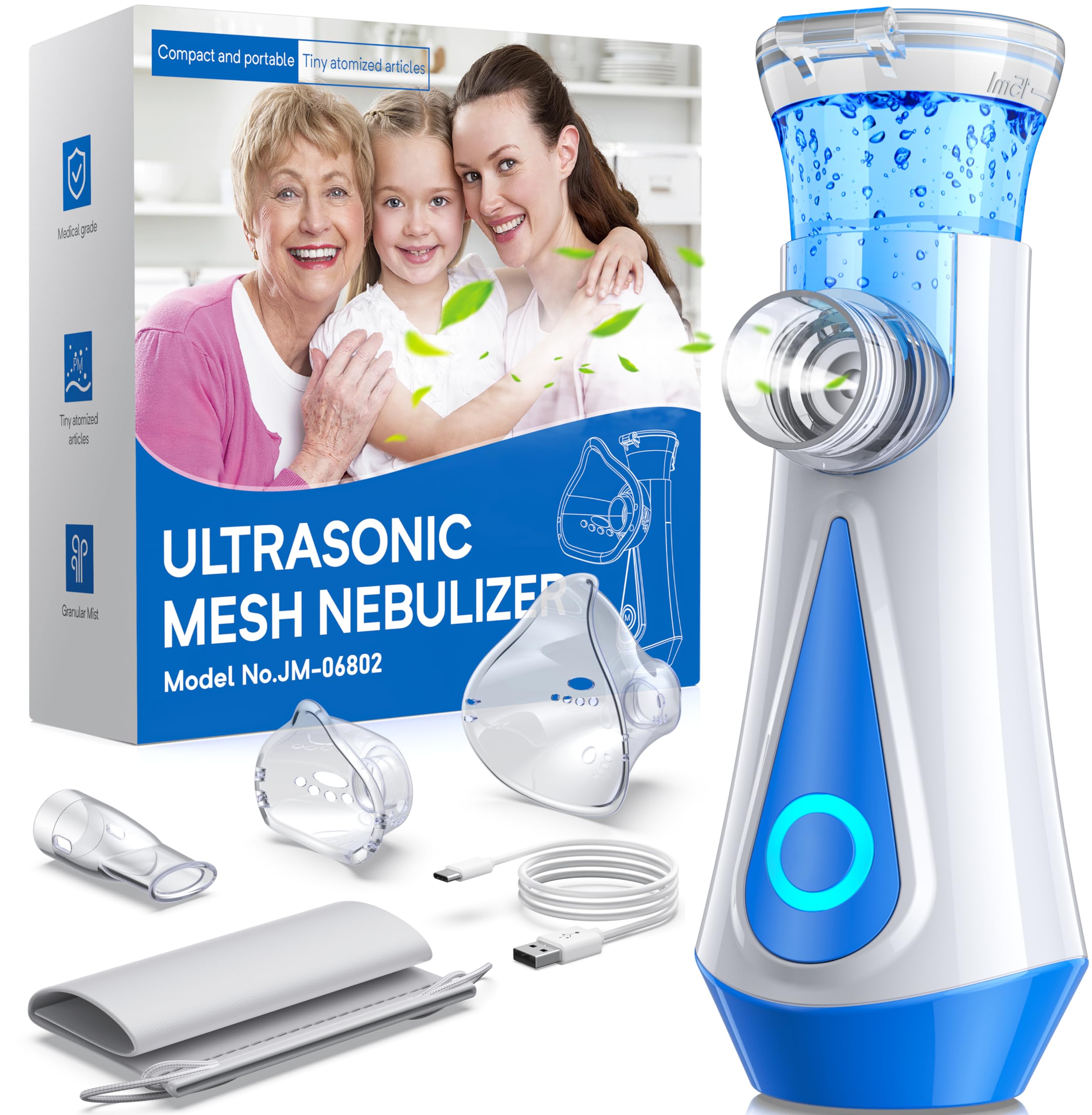 Smart Portable Nebulizer for Adults & Kids - USB Rechargeable with Fine Atomized Particles, 2 Working Modes, Effective Mesh Treatment for Asthma & Allergies | Home, Office & Travel Use