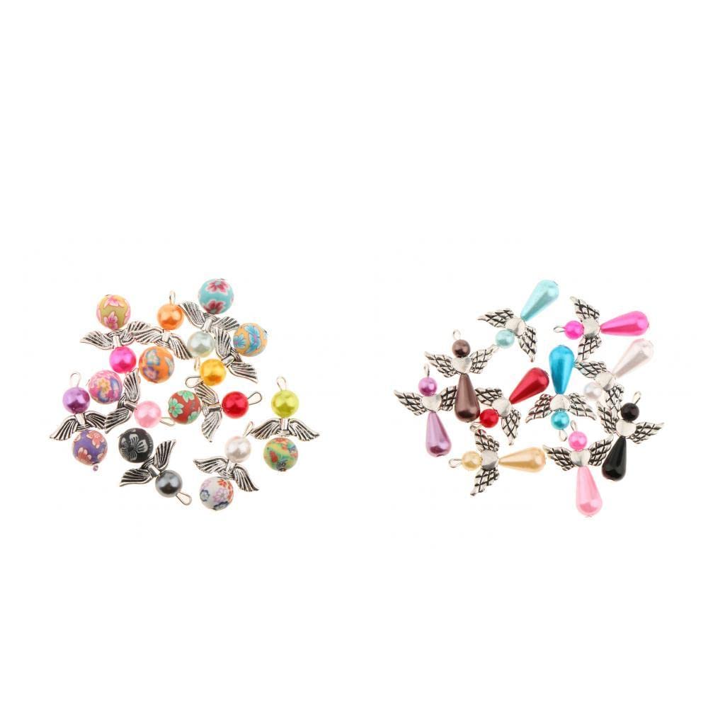 40PCS Handmade Fairy Angel Charms with Pearl Beads & Wings for DIY Jewelry Making - Perfect for Necklaces, Bracelets, Scrapbooking and Gift Decorations