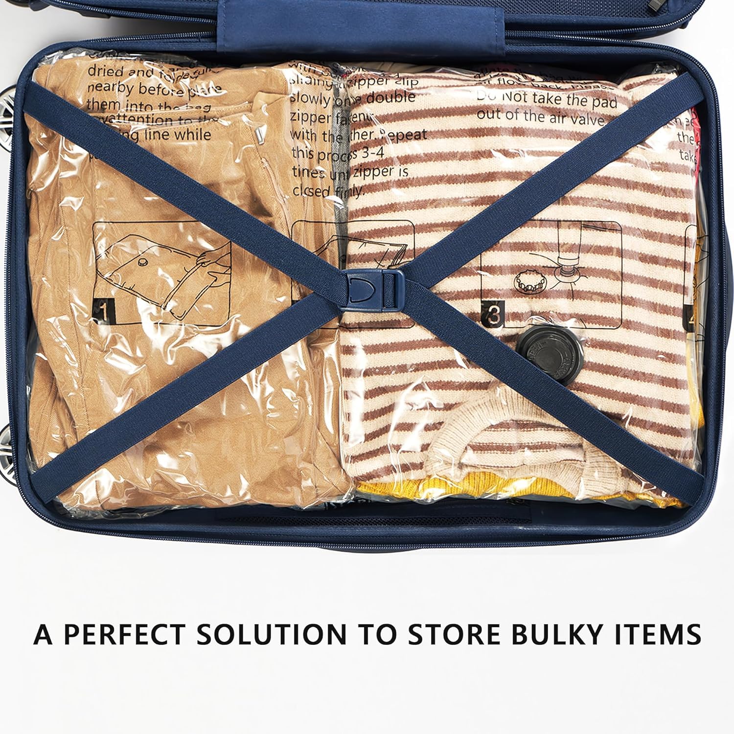 SUOCO 8 Jumbo Vacuum Storage Bags for Clothes, Blankets & Pillows | Space Saving Travel Storage Bags | Waterproof & Reusable Vacuum Seal Bags for Luggage, Moving & Home Organization (Perfect for Travel, Seasonal Storage & Small Spaces)