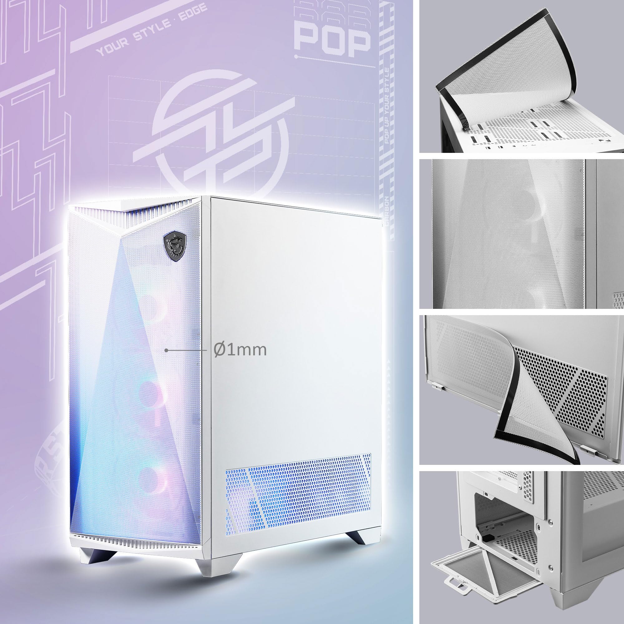 MSI MPG GUNGNIR 300R White Mid-Tower Gaming PC Case - Premium Tempered Glass Side Panel, 120mm ARGB Fans, 360mm Liquid Cooling Support - High Airflow White ATX Case for Gaming & Streaming Setup