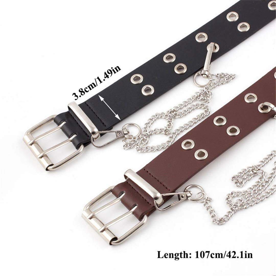 Punk Style PU Leather Waist Belt with Hip-Hop Pin Buckle - Adjustable Black Chain Belt for Women & Girls - Perfect for Jeans, Skirts & Streetwear Fashion