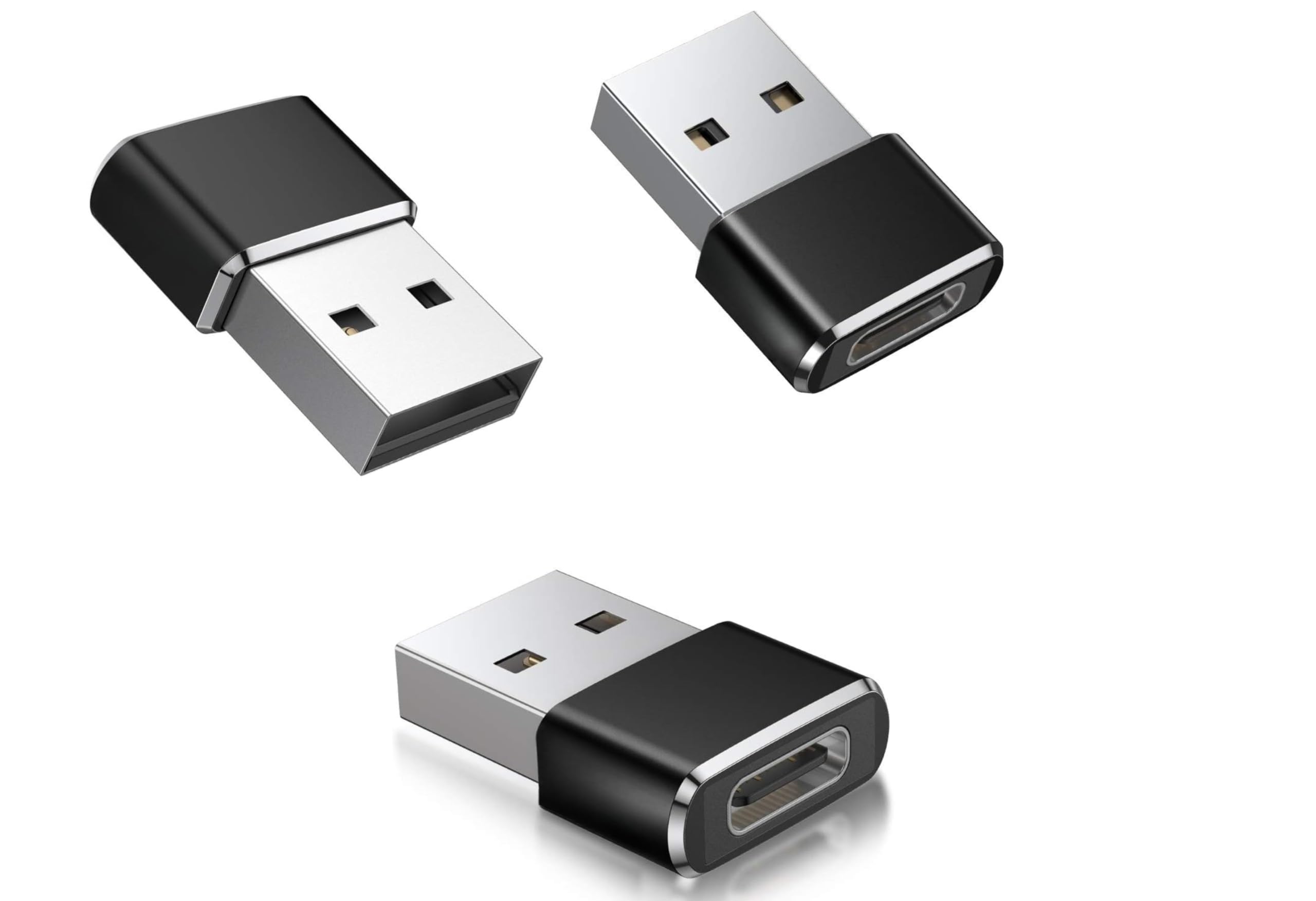 3-Pack USB 3.0 & Type-C to USB Adapter - Fast Charging Cable Compatible with iPhone 15/14/13/12 Pro Max, Galaxy S24/S23/A34, iPad Air/Mini, MacBook, AirPods & Apple Watch - Perfect for CarPlay, Home & Office Charging