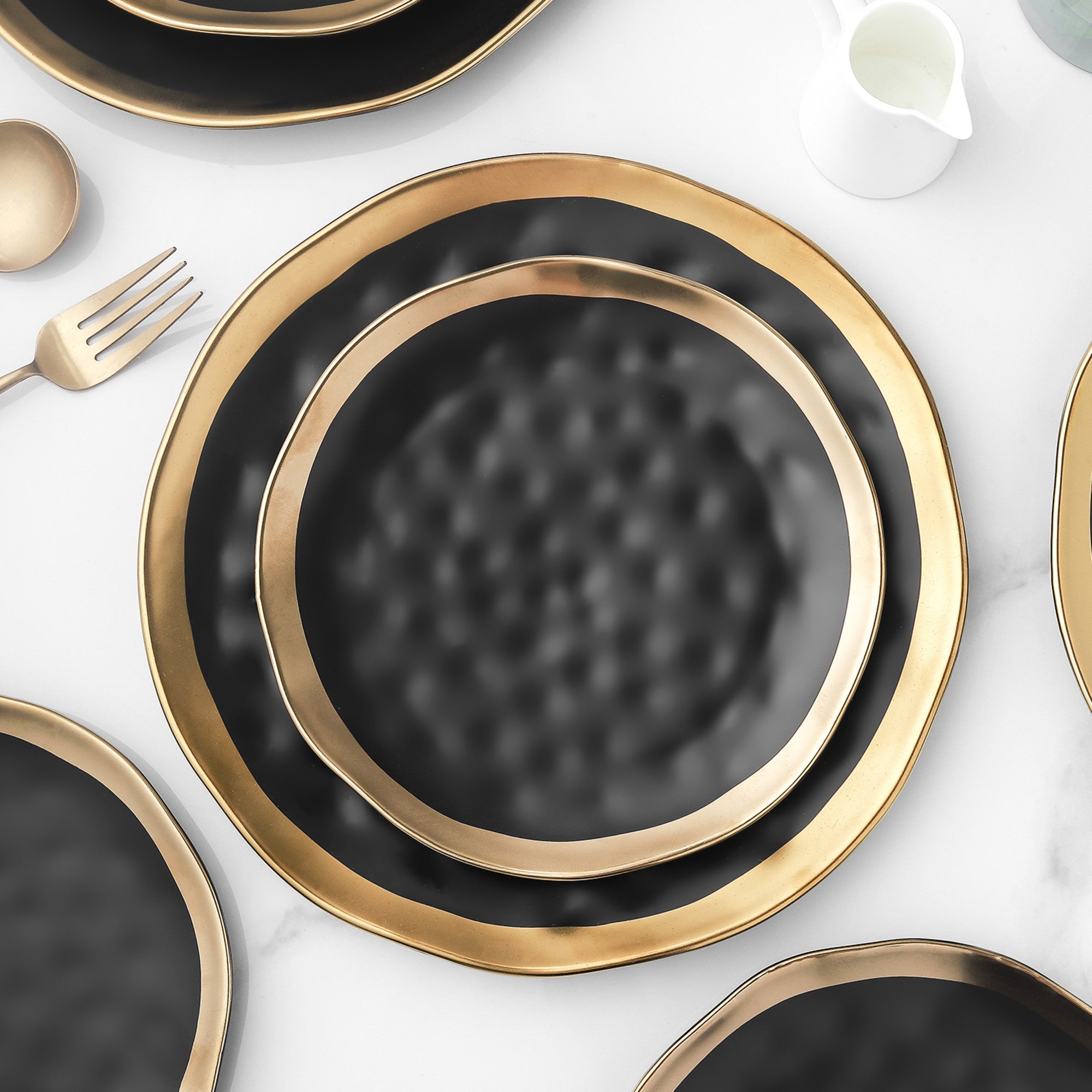 Premium Black Florian Porcelain Dinner Plate Set - Elegant Fine China for Formal Dining, Wedding Registry & Special Occasions