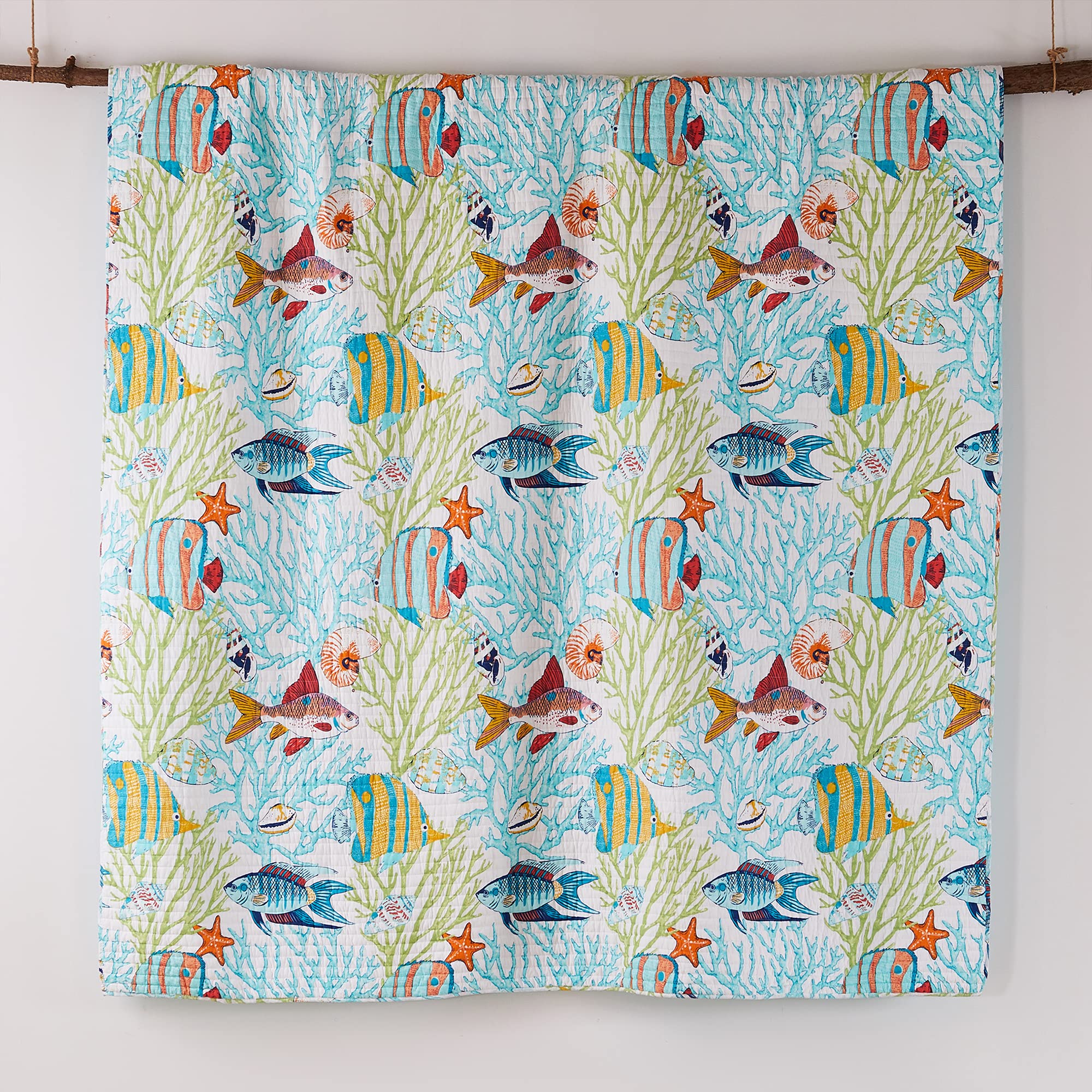 Levtex Home Beachwalk Full/Queen Quilt Set - 100% Cotton Reversible Coastal Bedding in Teal | Perfect for Beach House Decor & Coastal Themed Bedrooms