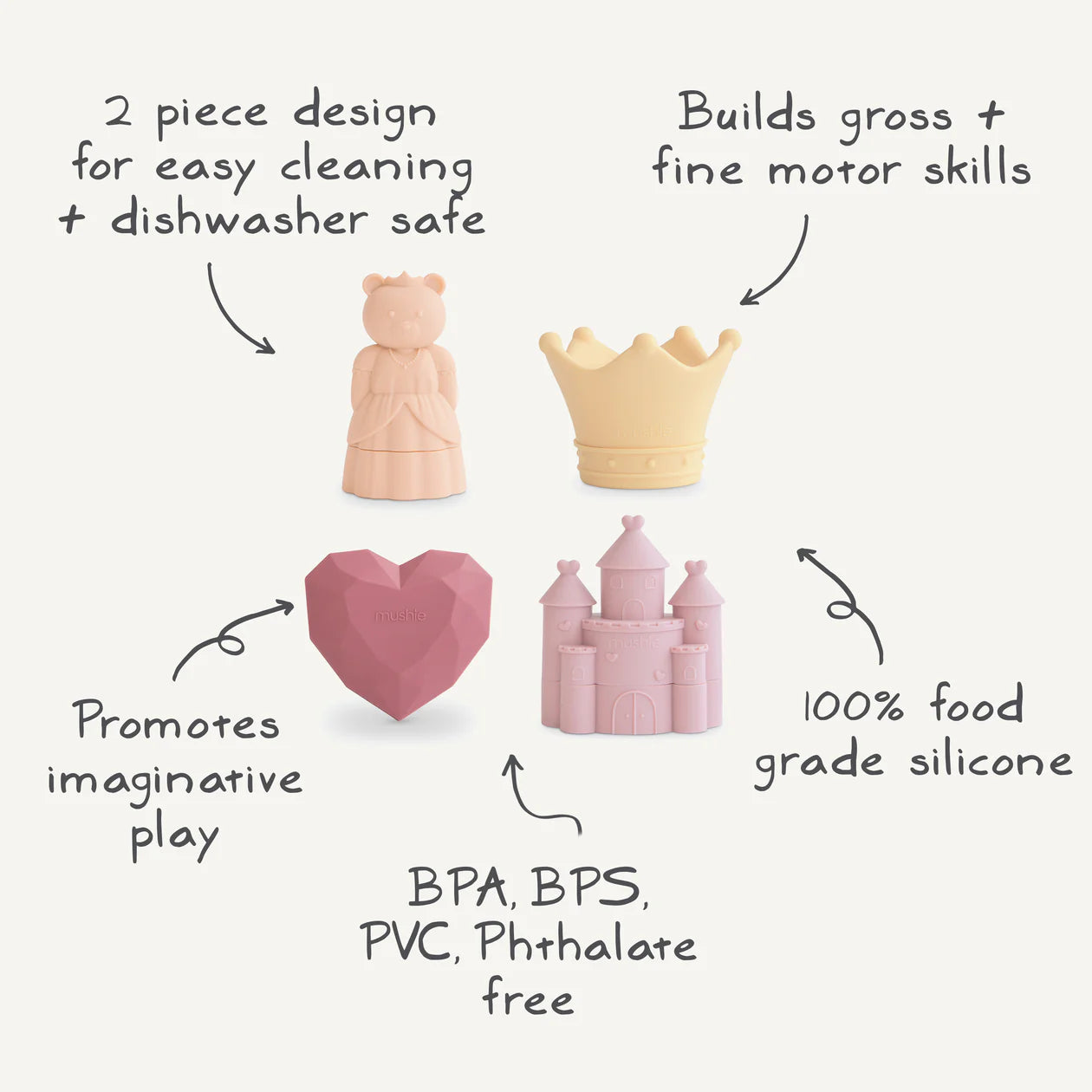 Princess Mold-Free Bath Play Set - 4 Pack for Kids | Fun & Safe Bathtime Toys for Toddlers & Girls | Perfect for Bath Time, Pool Play & Sensory Development