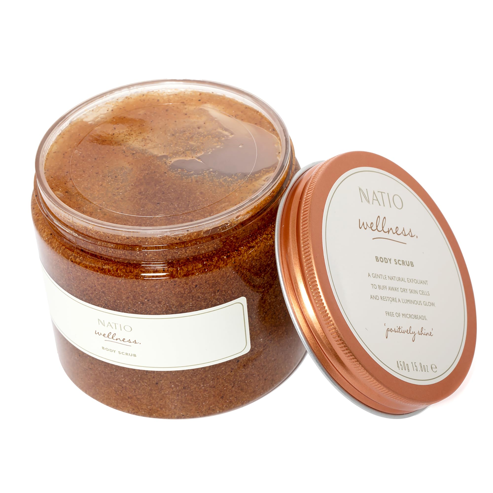 Natio Wellness Exfoliating Body Scrub - 450g Natural Skin Care for Smooth & Glowing Skin | Perfect for Dry Skin, Pre-Shave & Post-Workout Use