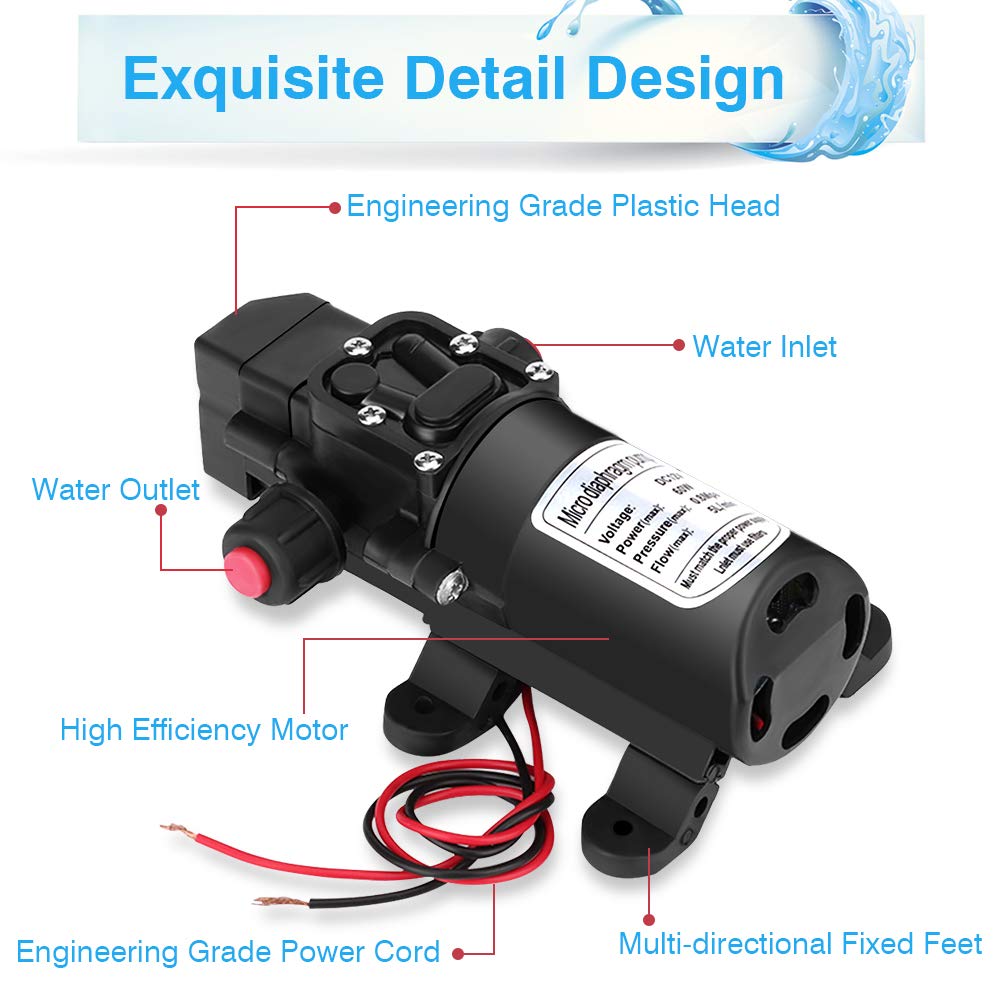 12V DC High Pressure Self-Priming Diaphragm Water Pump 116PSI with Pressure Switch & Smart Valve - Ideal for Garden Fountain, Caravan, Boat, RV, and Sprayer Systems