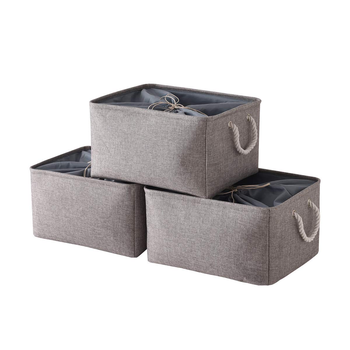 Fabric Storage Basket with Rope Handles - Large Organizer for Bedroom, Bookshelves & Coffee Table (15.7