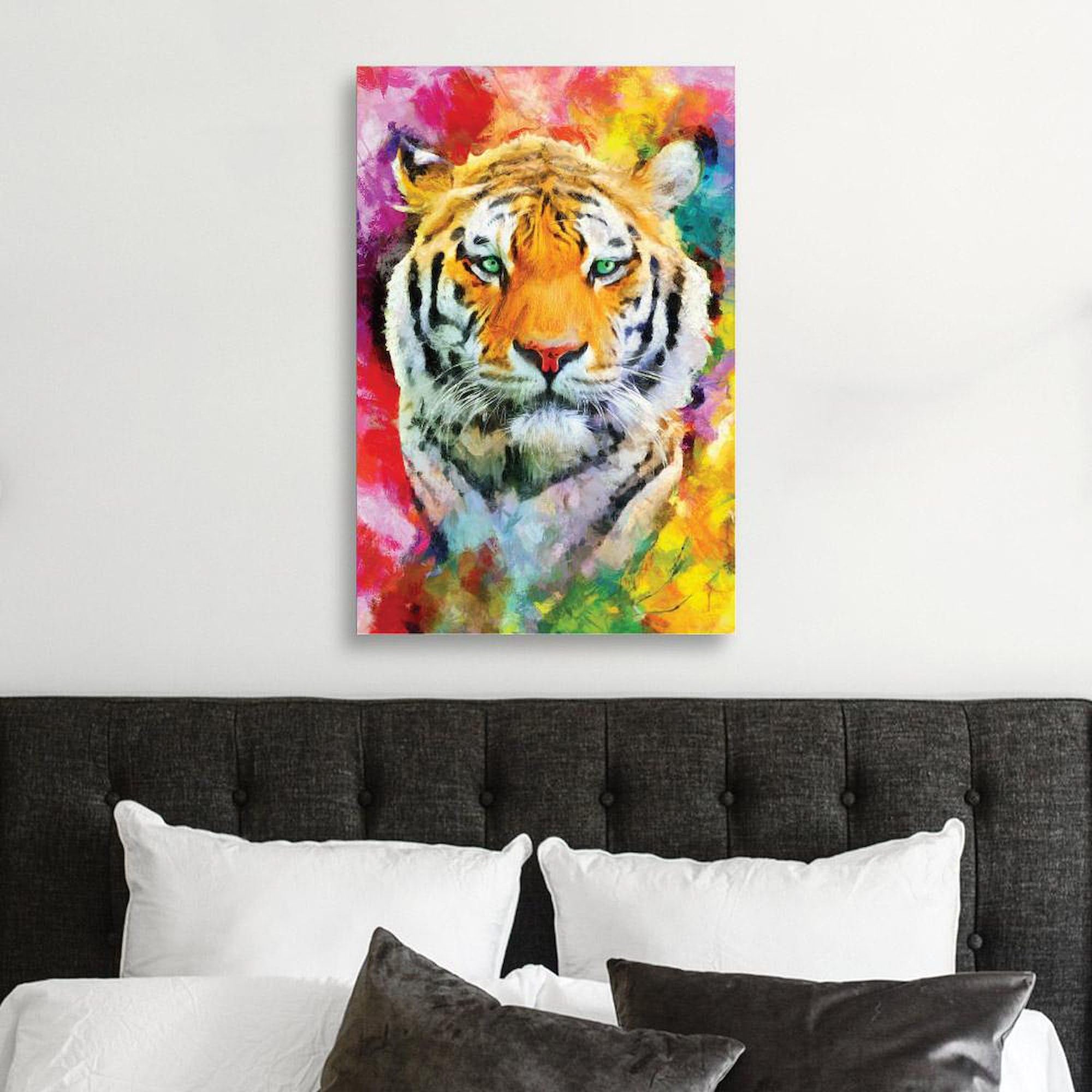 Premium Canvas Wall Art - Stunning Tiger Face Oil Painting - Ready to Hang for Living Room, Bedroom, Office Decor - Perfect for Home & Office Interior Design