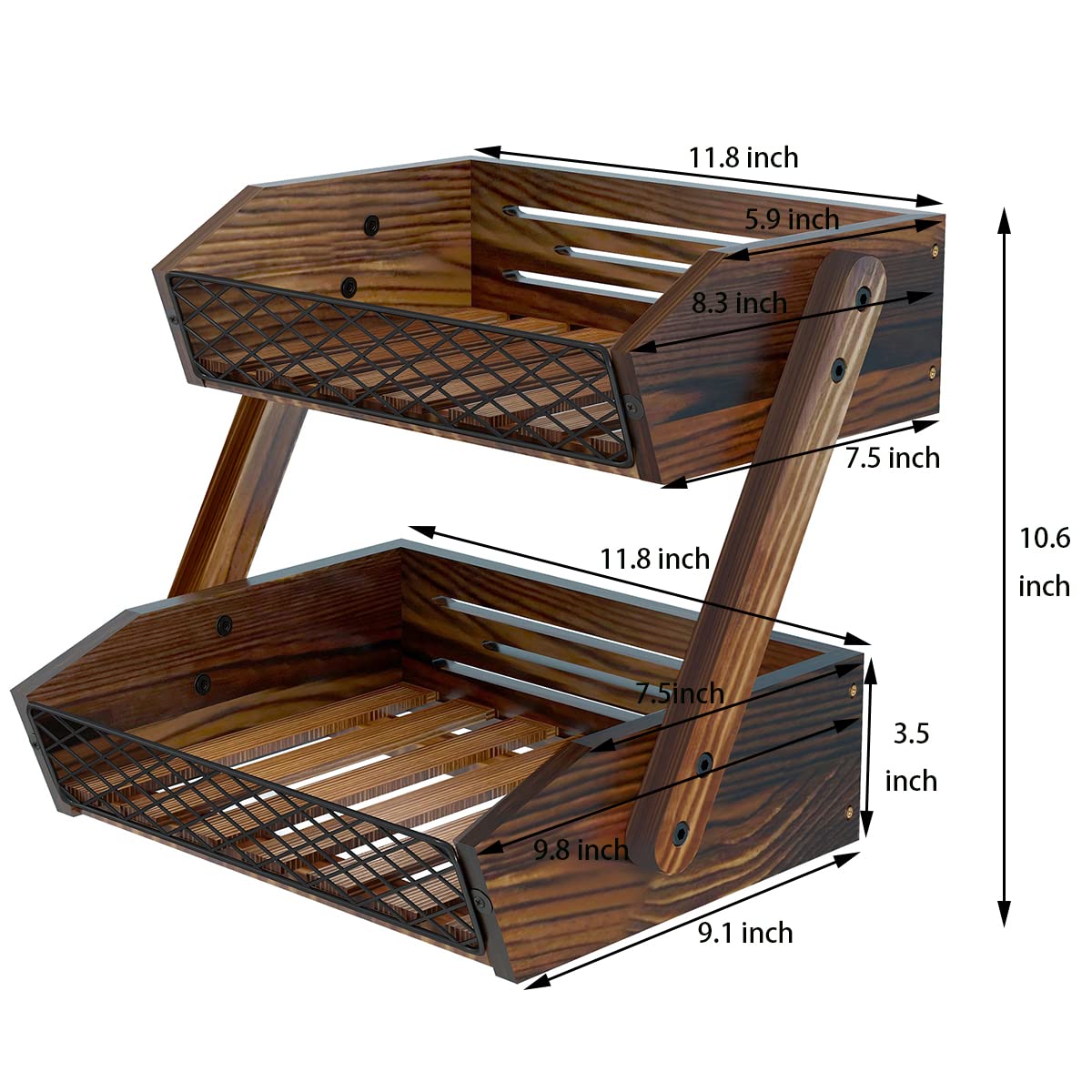 2-Tier Wooden Fruit Basket for Kitchen Counter - Multi-Purpose Organizer for Fruits, Vegetables & Bread | Perfect for Countertop Storage, Pantry Organization & Dining Table Decor