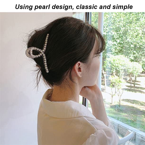 Korean Hair Claw Clip for Thick Hair - Shark Pearl Mix (2 Pack) for Women & Girls