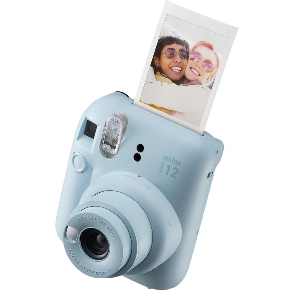 Fujifilm INSTAX MINI 12 Instant Camera Bundle - Pastel Blue with 10 Exposure Film, AA Batteries & Cleaning Cloth | Perfect for Travel, Parties, Birthdays & Instant Photo Gifts