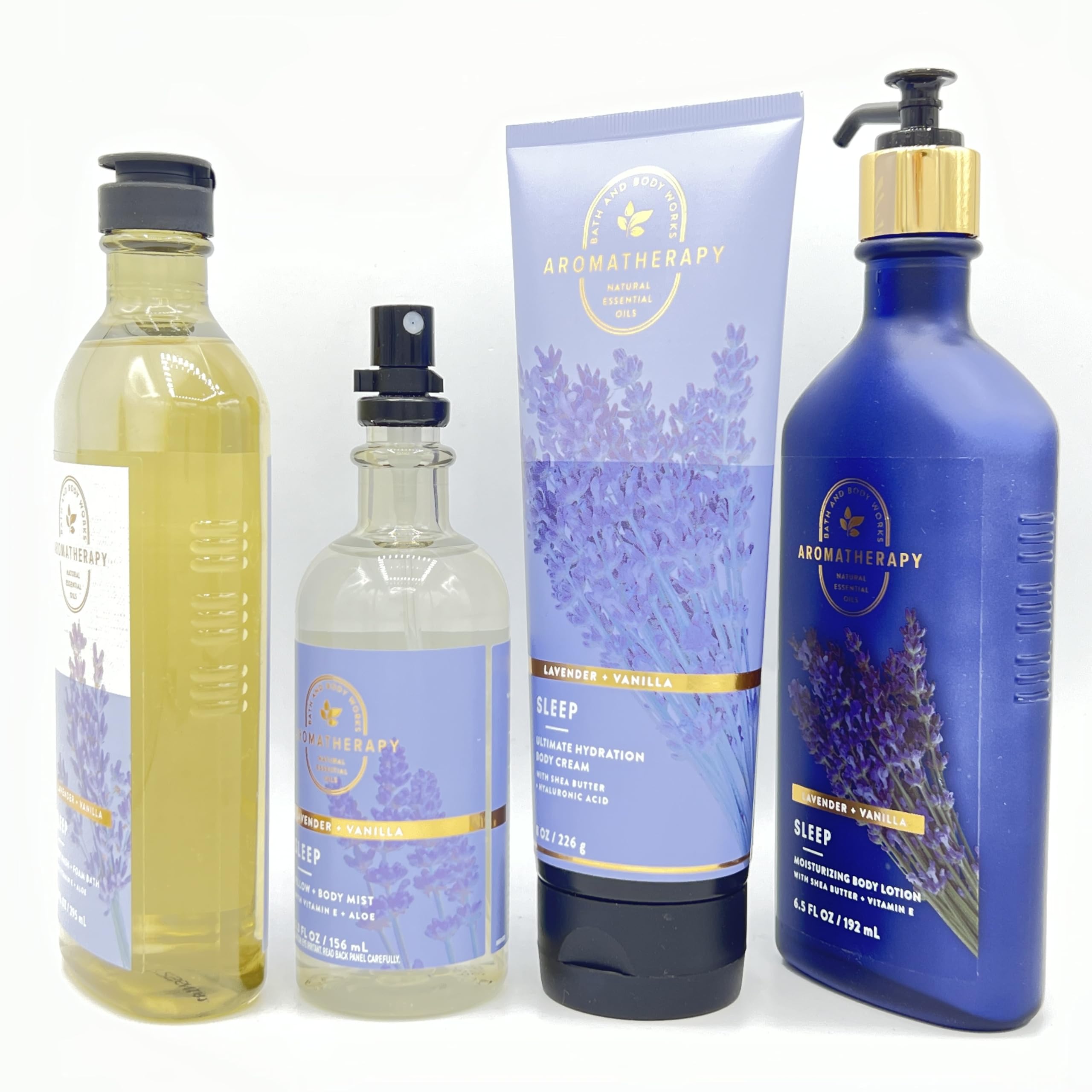 Lavender and Vanilla Scented Bath & Body Gift Set - 4 Piece Aroma Therapy Bundle with Body Wash, Essential Oil Mist, Hydrating Body Cream & Moisturizing Lotion | Relaxing Spa Night, Self Care Routine, Romantic Gift for Her
