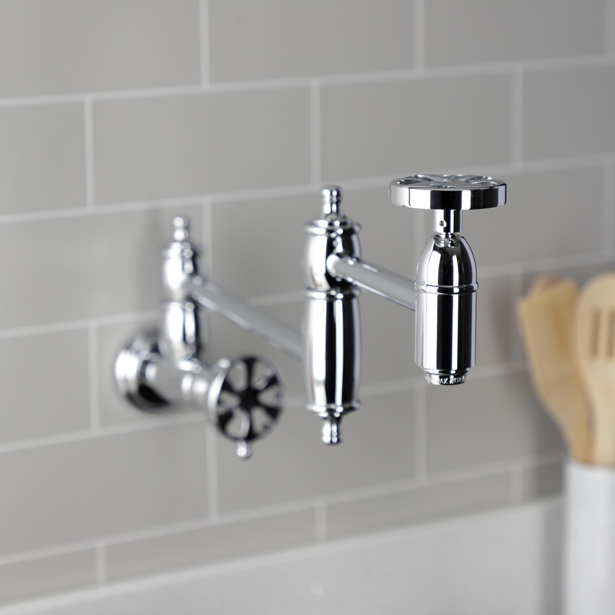 Kingston Brass KS3101RX Belknap Wall Mount Pot Filler Faucet - Polished Chrome Finish - Ideal for Kitchen, Cooking, and Filling Large Pots with Water