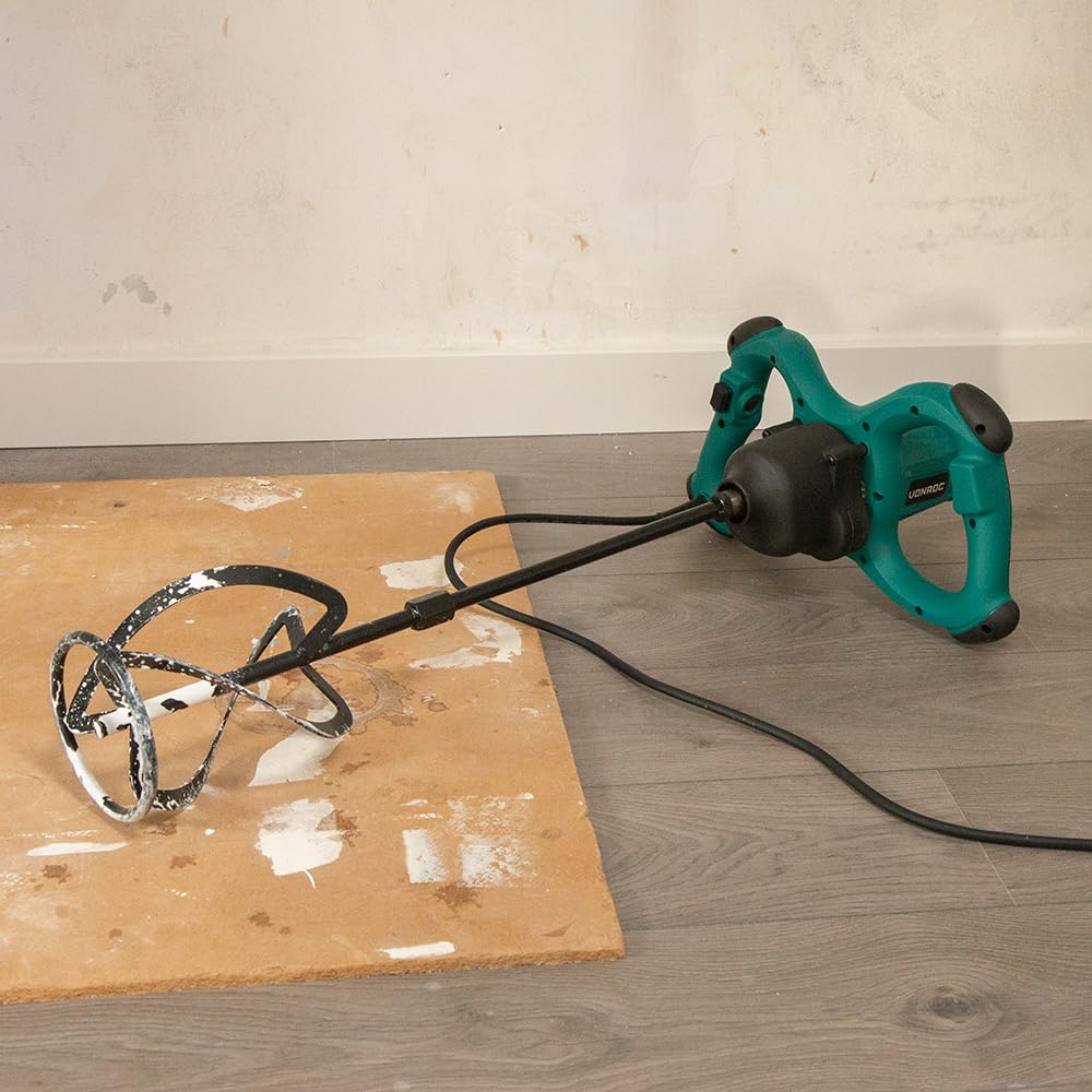 VONROC 1800W Paint & Cement Mixer - 2 Speed Settings, Soft Start, Constant Speed Electronics - 3m Rubber Cable, 140x600mm Mixer Included - Perfect for DIY Home Renovation & Construction Projects