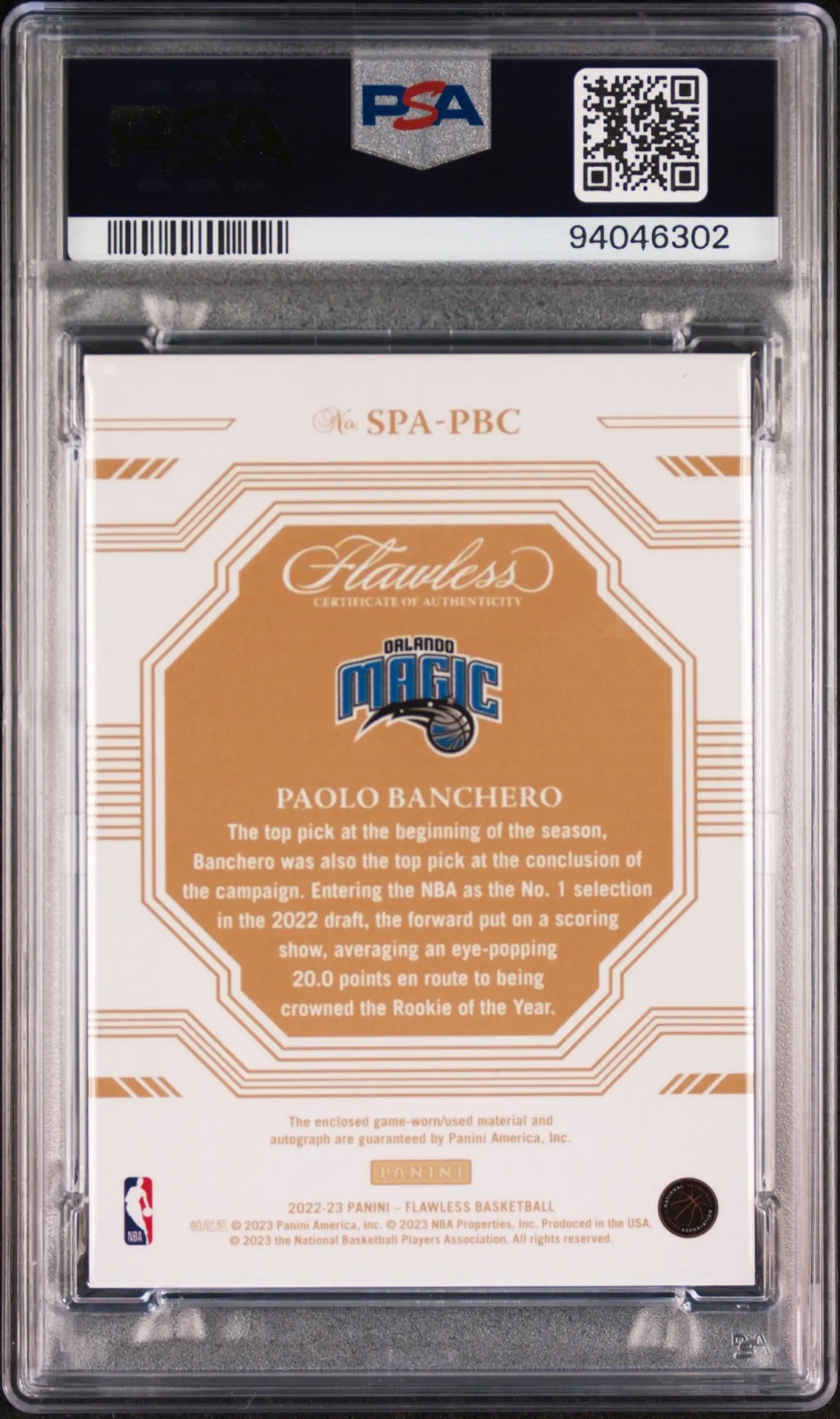 2022 Panini Flawless PSA 7 Paolo Banchero Rookie Card Prime Material Auto Ruby 02/15 - Basketball Collectors Edition for Display & Investment