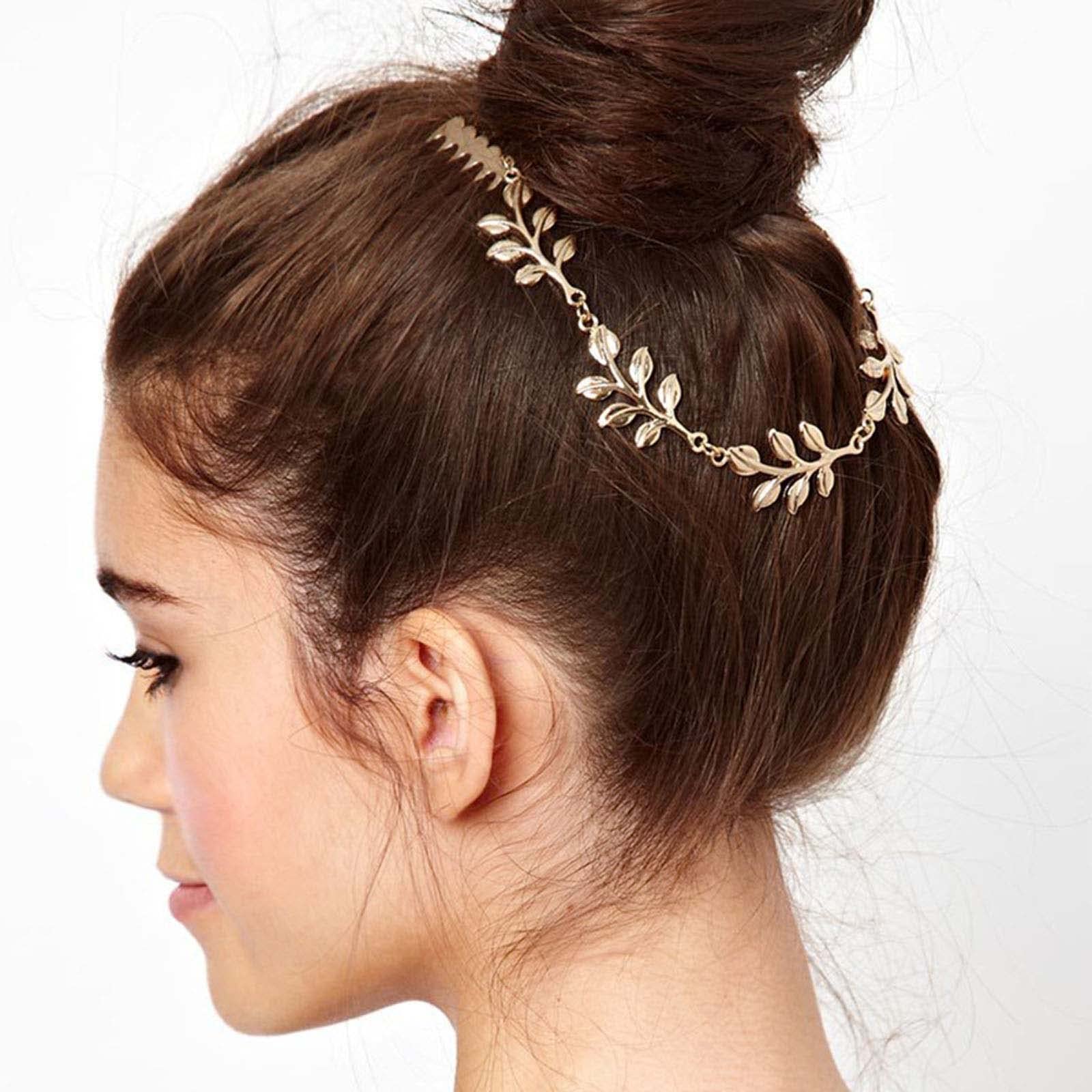 Elegant Gold Leaf Hair Comb & Barrettes - Alloy Chain Hair Clips for Women & Girls | Wedding, Party & Everyday Hair Accessories