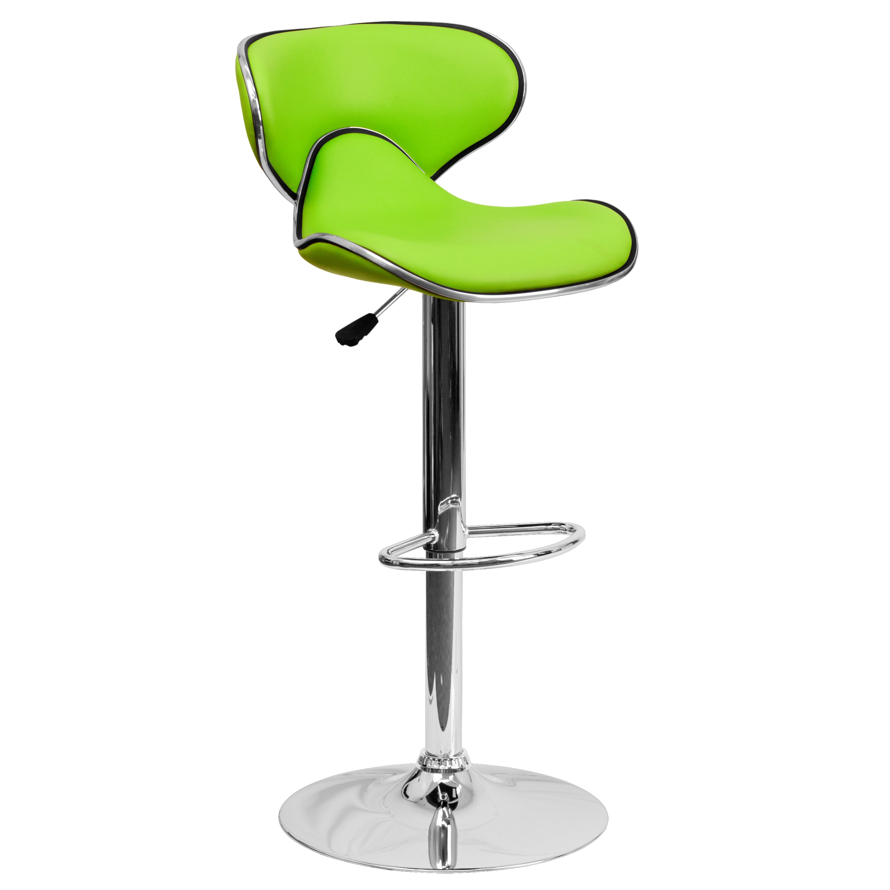 Devin Contemporary Adjustable Height Barstool - Black Vinyl Upholstery, Chrome Base - Modern Kitchen Island & Home Bar Stool for Dining & Entertaining