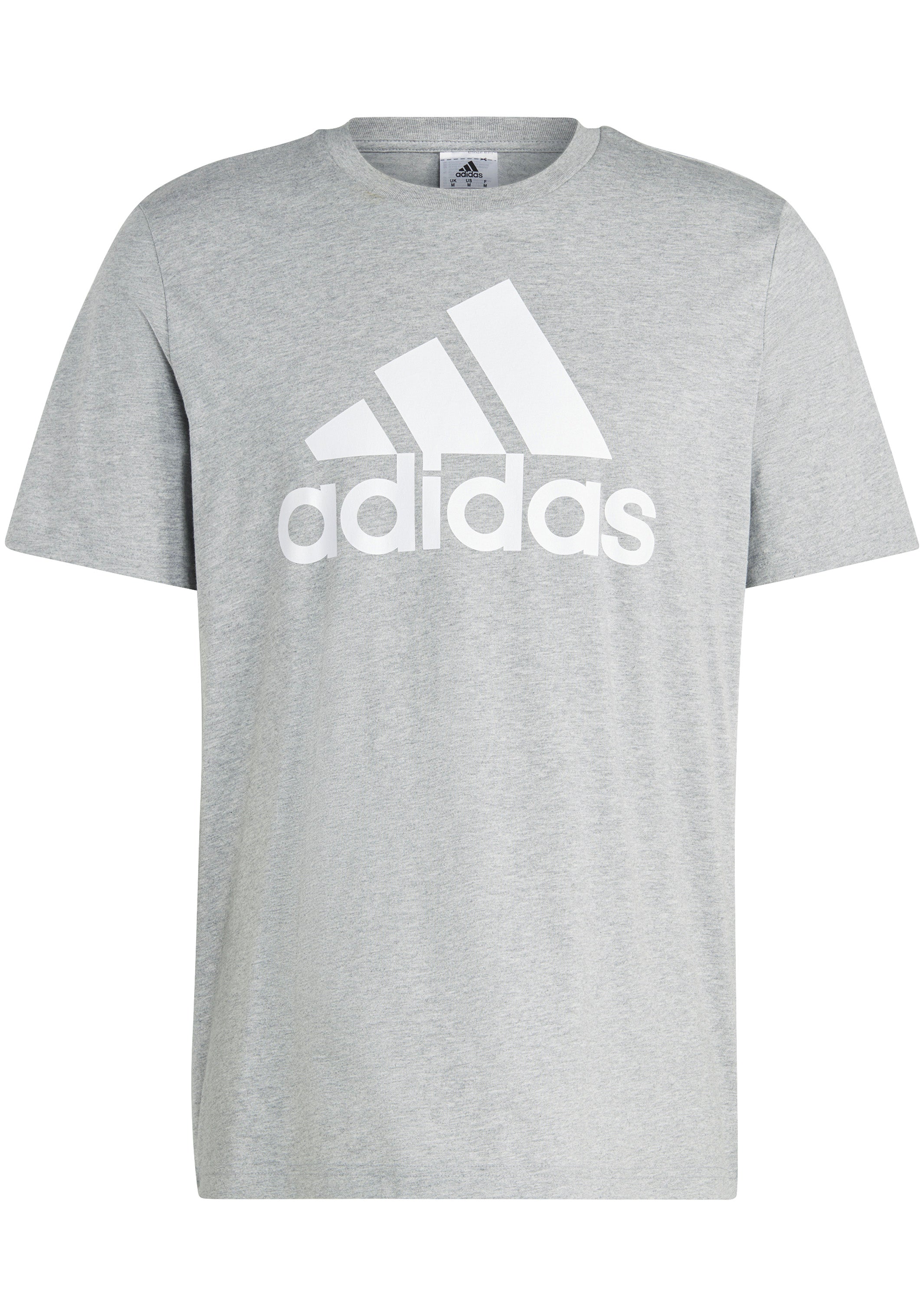 Adidas Men's Essentials Big Logo T-Shirt - Grey Cotton Jersey Tee for Casual Wear, Gym & Everyday Comfort