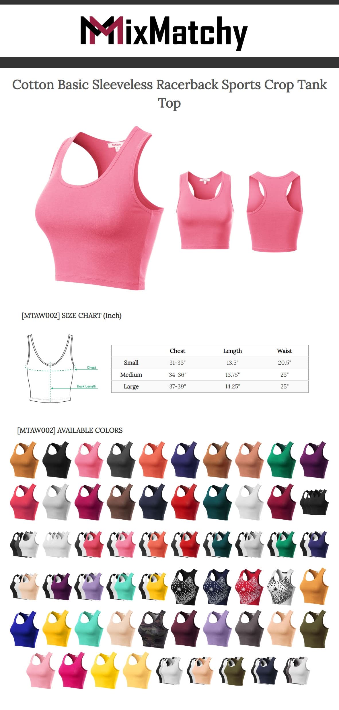 MixMatchy Women's Workout Crop Tank Tops - 3 Pack Racerback Yoga Tops, Breathable Cotton Sleeveless Gym Shirts for Running, Fitness & Yoga - Perfect for Gym, Home Workouts and Outdoor Activities