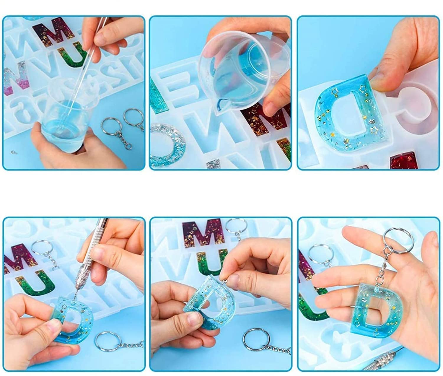 Art Ranger Resin Art Silicone Molds for Epoxy Casting - DIY Jewelry Making, Coaster, Alphabet & Number Shapes with Holes (1-Pack, White) | Perfect for Home Decor, Gift Making & Craft Projects