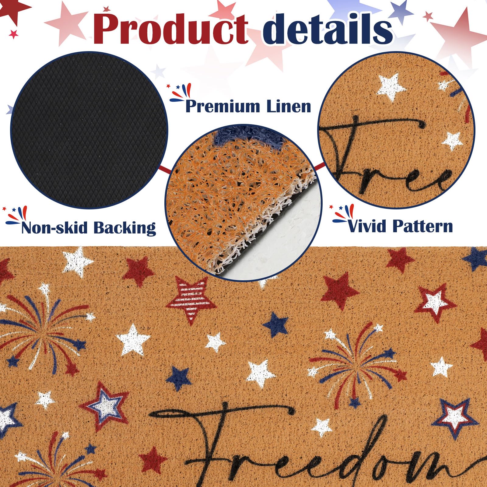 4th of July Patriotic Welcome Rug - 30 x 17 Inch Non-Slip Star Bathroom Mat for Front Door Entrance, Farmhouse Rustic Independence Day Decor - Perfect for Home, Porch, and Outdoor Celebrations (Freedom Theme)
