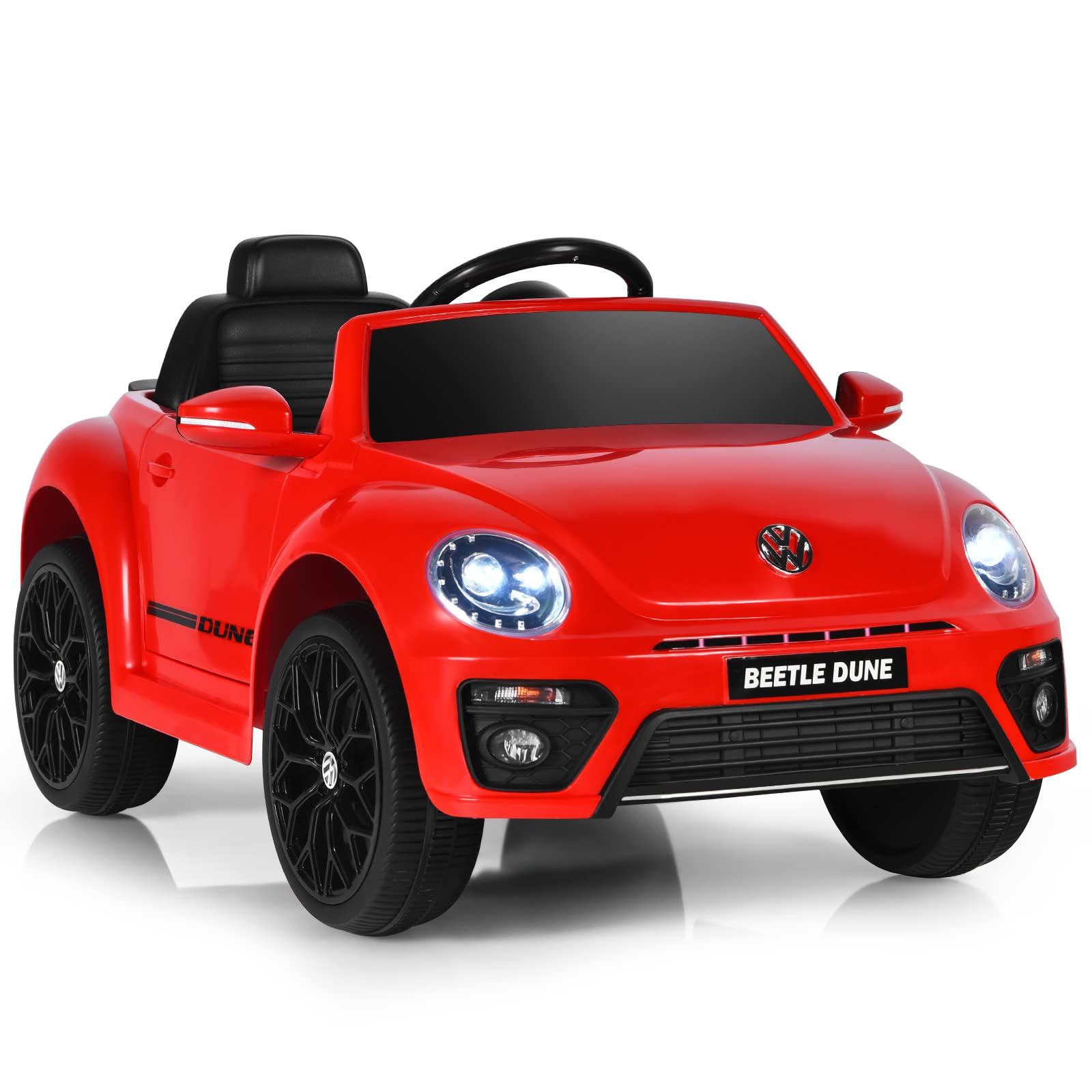 Costzon 12V Licensed Volkswagen Beetle Kids Ride-On Car with Remote Control - Electric Battery-Powered Vehicle for Boys & Girls, Spring Suspension, LED Lights, USB Port, Horn & Music - Perfect Birthday Gift & Outdoor Play Toy (Red)