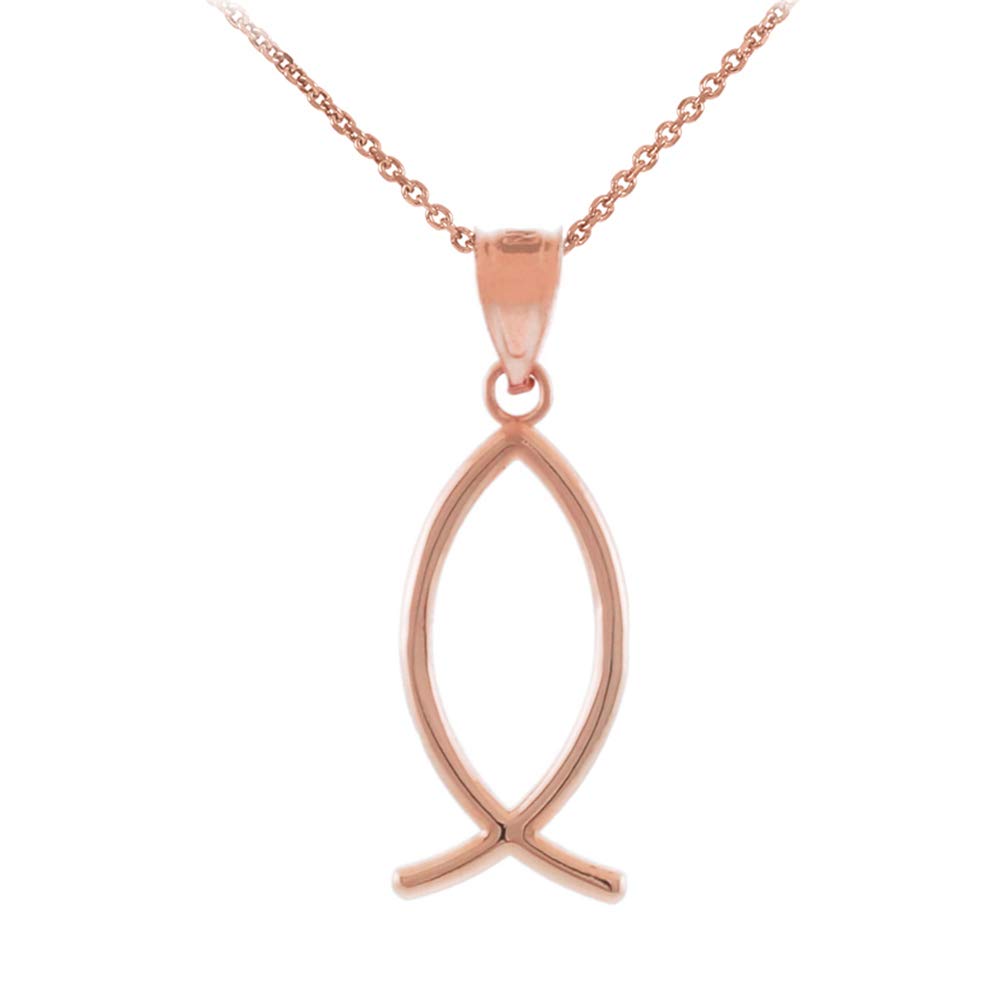 14K Rose Gold Ichthus Christian Fish Pendant Necklace for Women - Religious Jewelry Gift for Baptism, Confirmation & Faith Expression