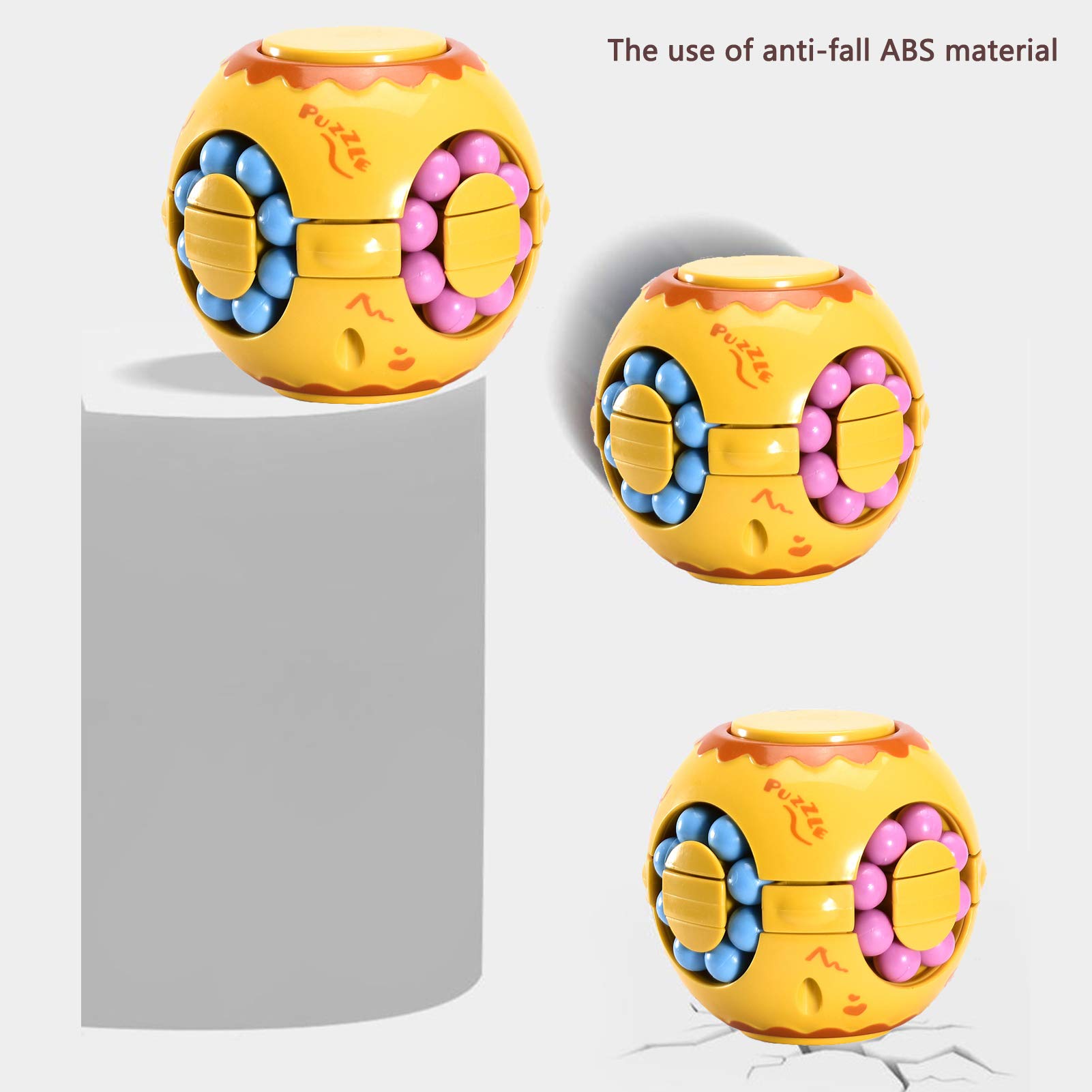 Rotating Magic Bean Cube Spinner Fidget Toy - Stress Relief & Anxiety Relief Puzzle Game for Adults & Kids - Educational Learning Toys for ADHD, Autism - Perfect for Office, School, Travel (Yellow)