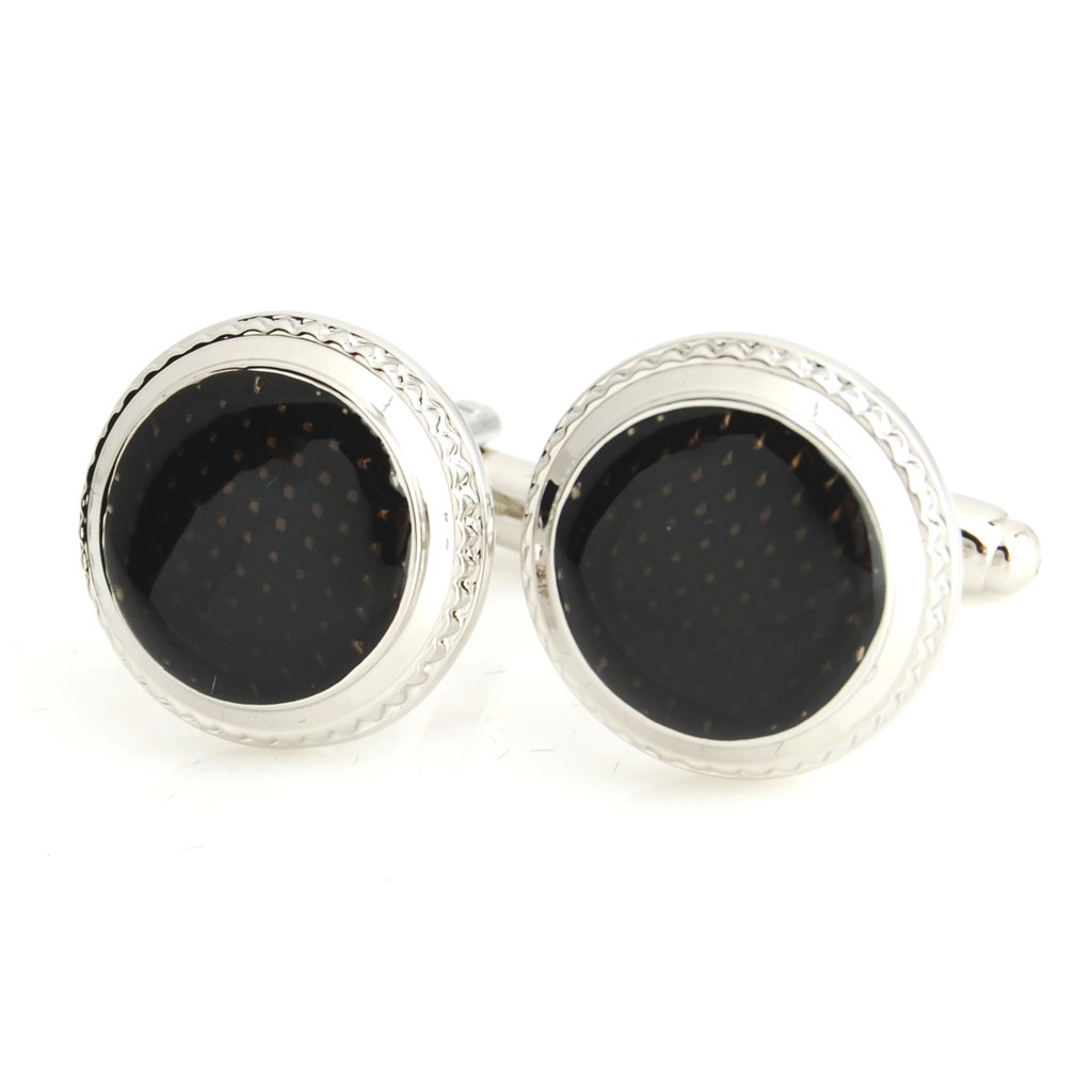 Elegant Smart Men's Transparent Black Enamel Round Cufflinks - Perfect for Formal Wear, Weddings & Business Attire