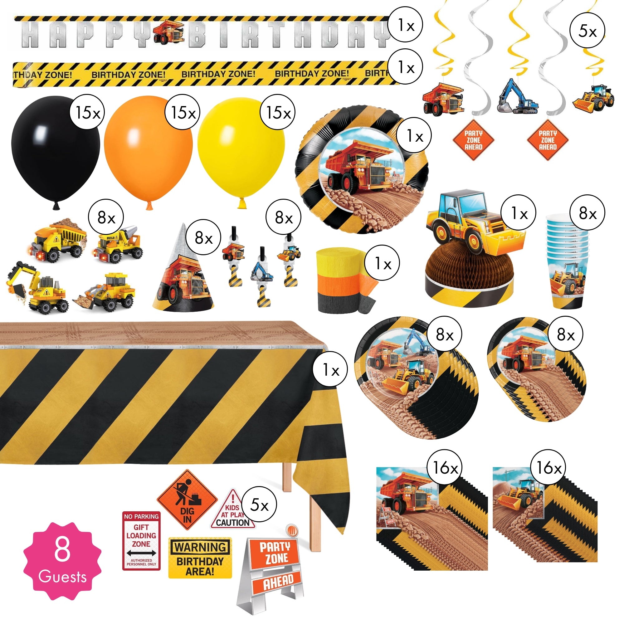 Big Dig Construction Ultimate Birthday Party Supplies Kit for 8 Guests - Fun Construction Theme Party Decorations for Kids, Boys & Girls - Perfect for Construction Themed Birthday Celebrations & Events