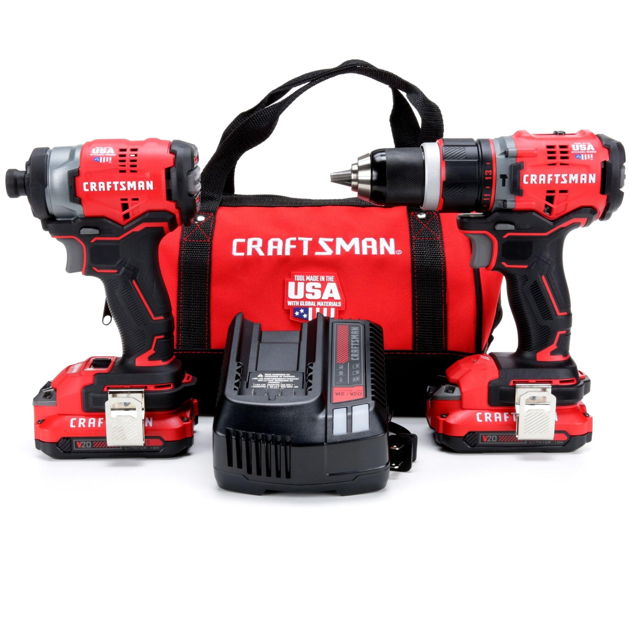 CRAFTSMAN V20 Cordless Hammer Drill and Impact Driver Combo Kit with 2 Batteries & Charger (CMCK220D2) - Perfect for DIY Projects, Home Repairs, and Professional Construction Work