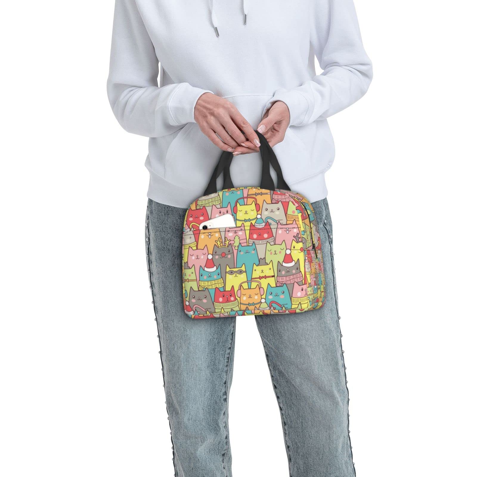 Giwawa Cute Cat Lunch Warmer Bag - Portable Reusable Insulated Lunch Box with Zipper & Front Pocket, Cat Head Design for Women, Men & Kids - Perfect for Picnics, School, Office & Outdoor Activities