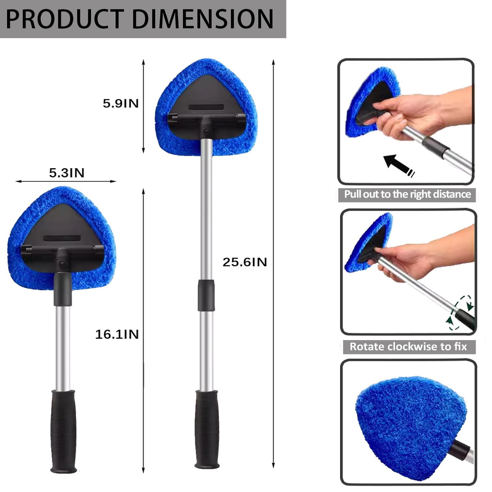Premium Car Windshield Cleaning Kit - Expandable Window Cleaner with 4 Reusable Microfiber Pads, 2 Spray Bottles, Dust Brush & Wand Tool for Trucks, SUVs, RVs - Perfect for Auto Detailing & Interior Cleaning