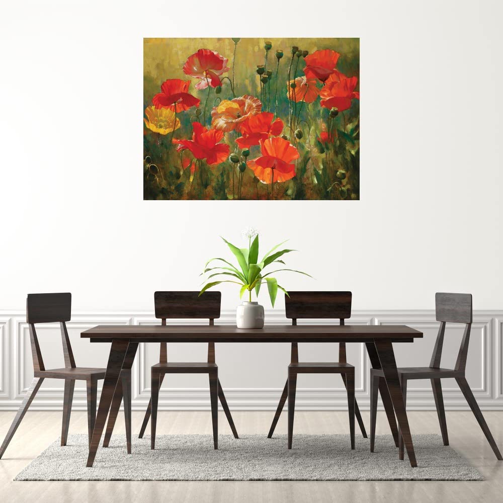 Emma Styles Poppy Fields Canvas Wall Art - 43x32 Inch Hand-Painted Floral Painting for Living Room, Bedroom, Office Decor - Ready to Hang Stretched Canvas - Perfect for Home, Dining Room & Gift Ideas