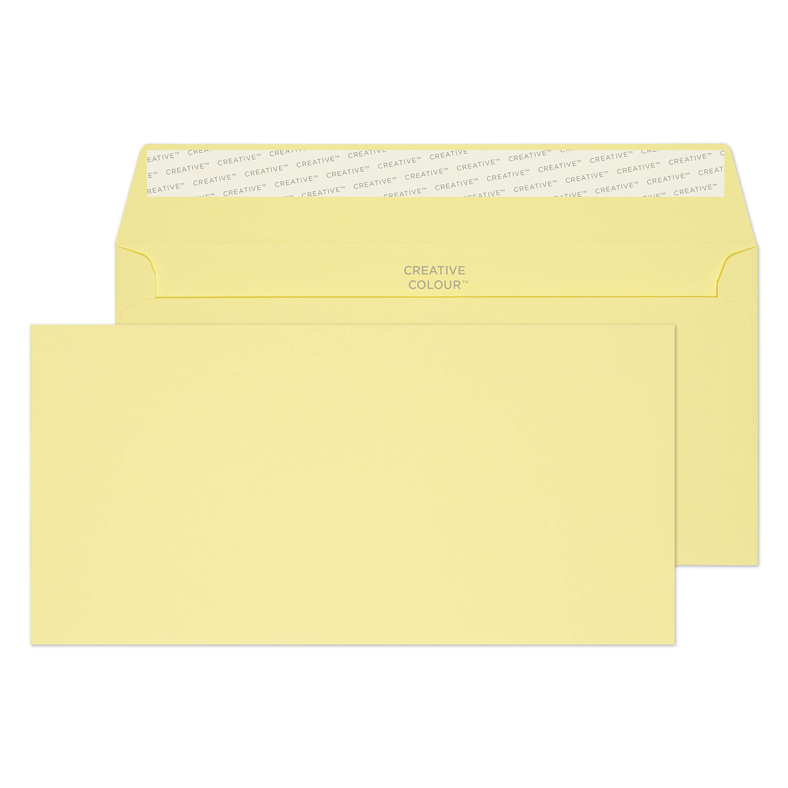 120 GSM Peel & Seal Wallet Envelopes (216) - 114 x 229 mm Creative Colour DL+ Lemon Yellow - Pack of 500 for Mailing, Invitations & Business Correspondence