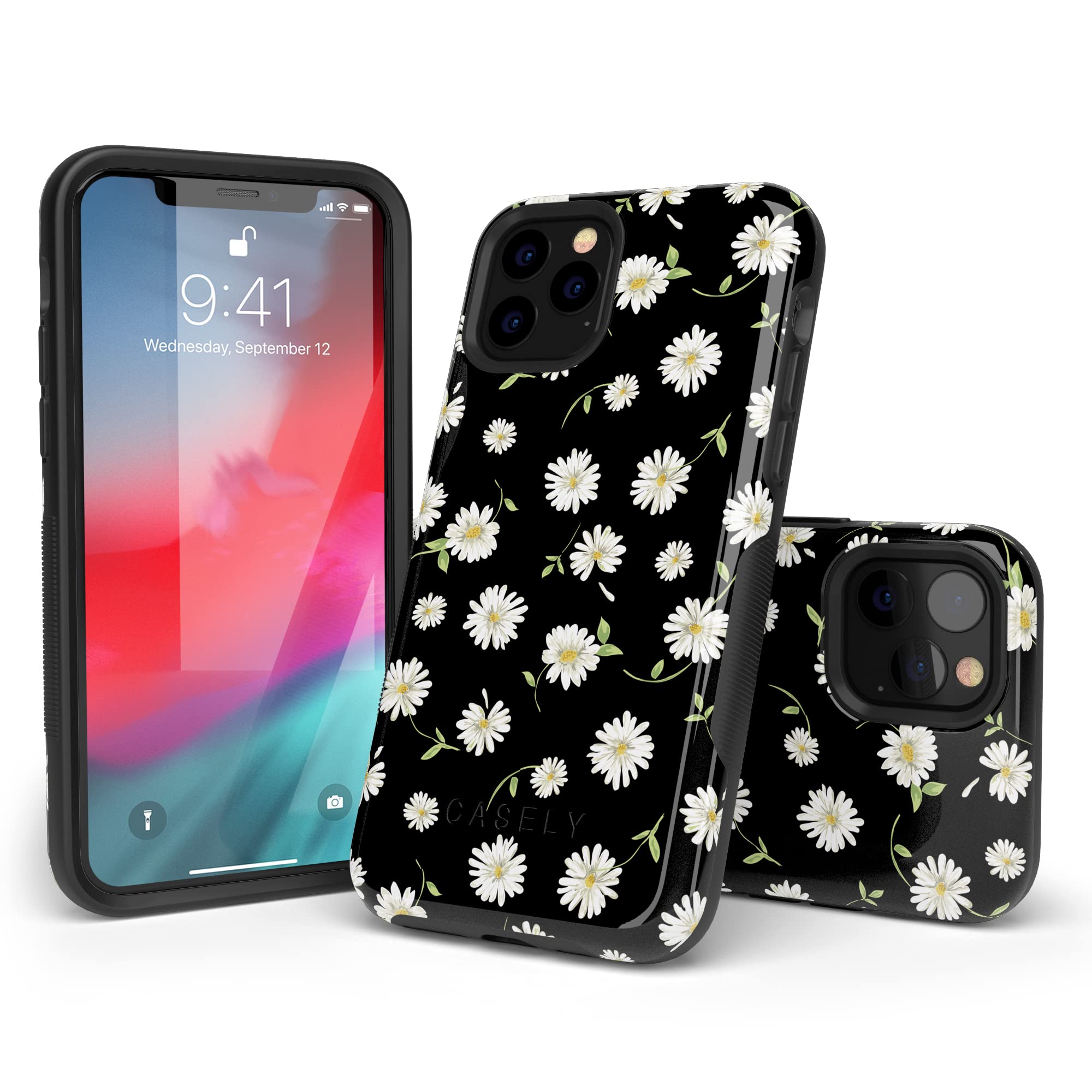 Casely iPhone 11 Pro Max Case - Daisy Daydream Black Floral Protective Cover | Slim Fit, Shockproof & Scratch-Resistant | Perfect for Everyday Use, Work & Travel