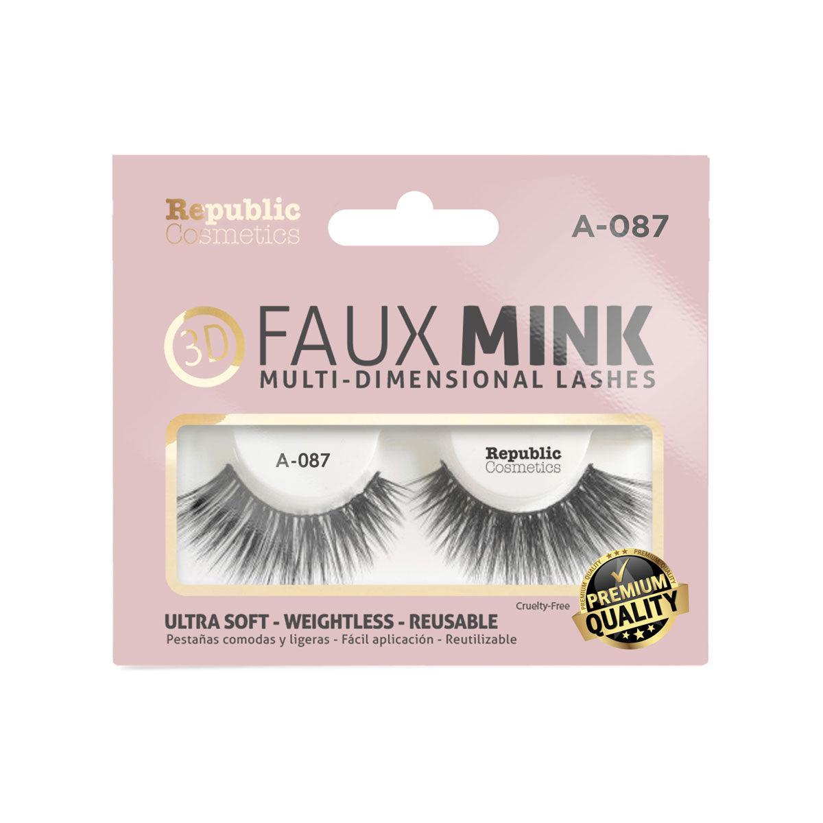 Republic Cosmetics 3D Faux Mink Eyelashes - Model A 087 (1 Pair in Box) | Natural Looking False Lashes for Everyday Wear & Special Occasions