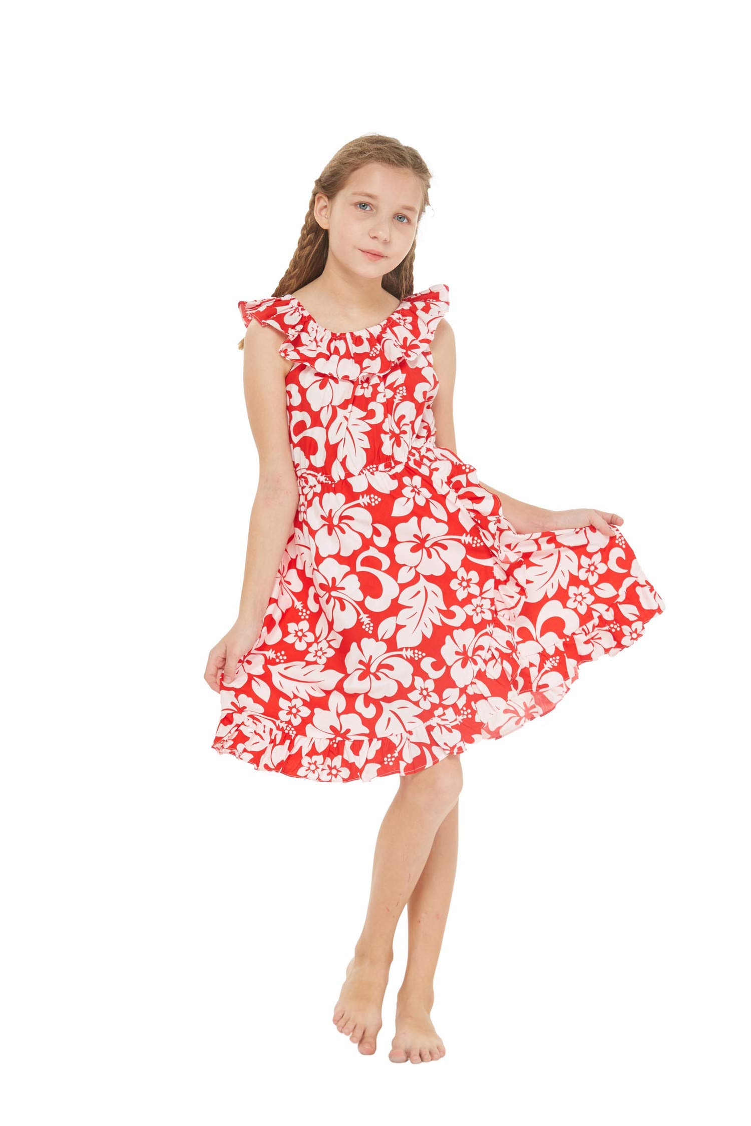 Hawaiian Luau Mother Daughter Matching Wrap Dresses - Classic Red Hibiscus Print for Beach Vacation, Family Photos & Summer Parties