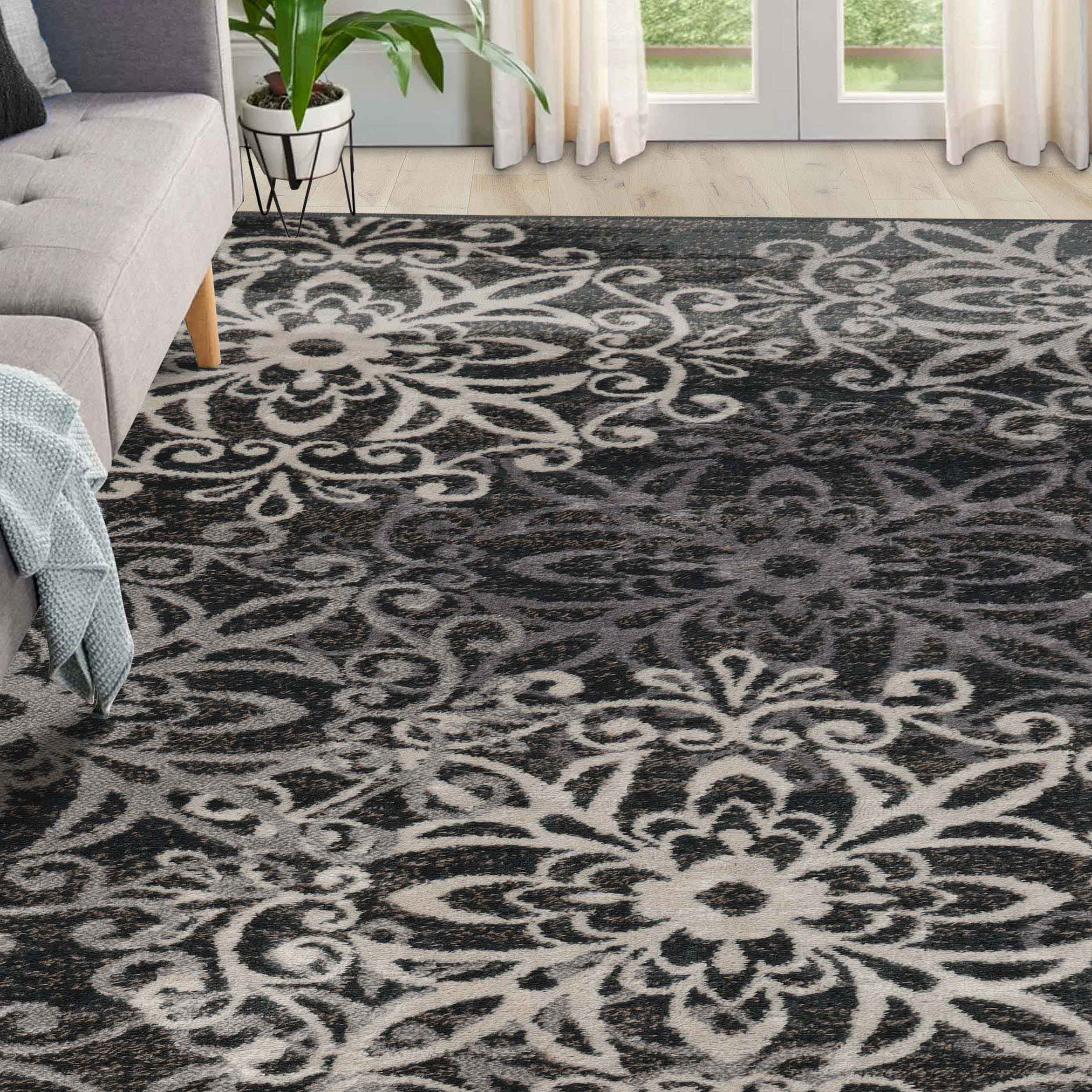 Leigh Traditional Floral Scroll Indoor Area Rugs & Runner Rugs - Non-Slip Soft Living Room Bedroom Decor Carpet