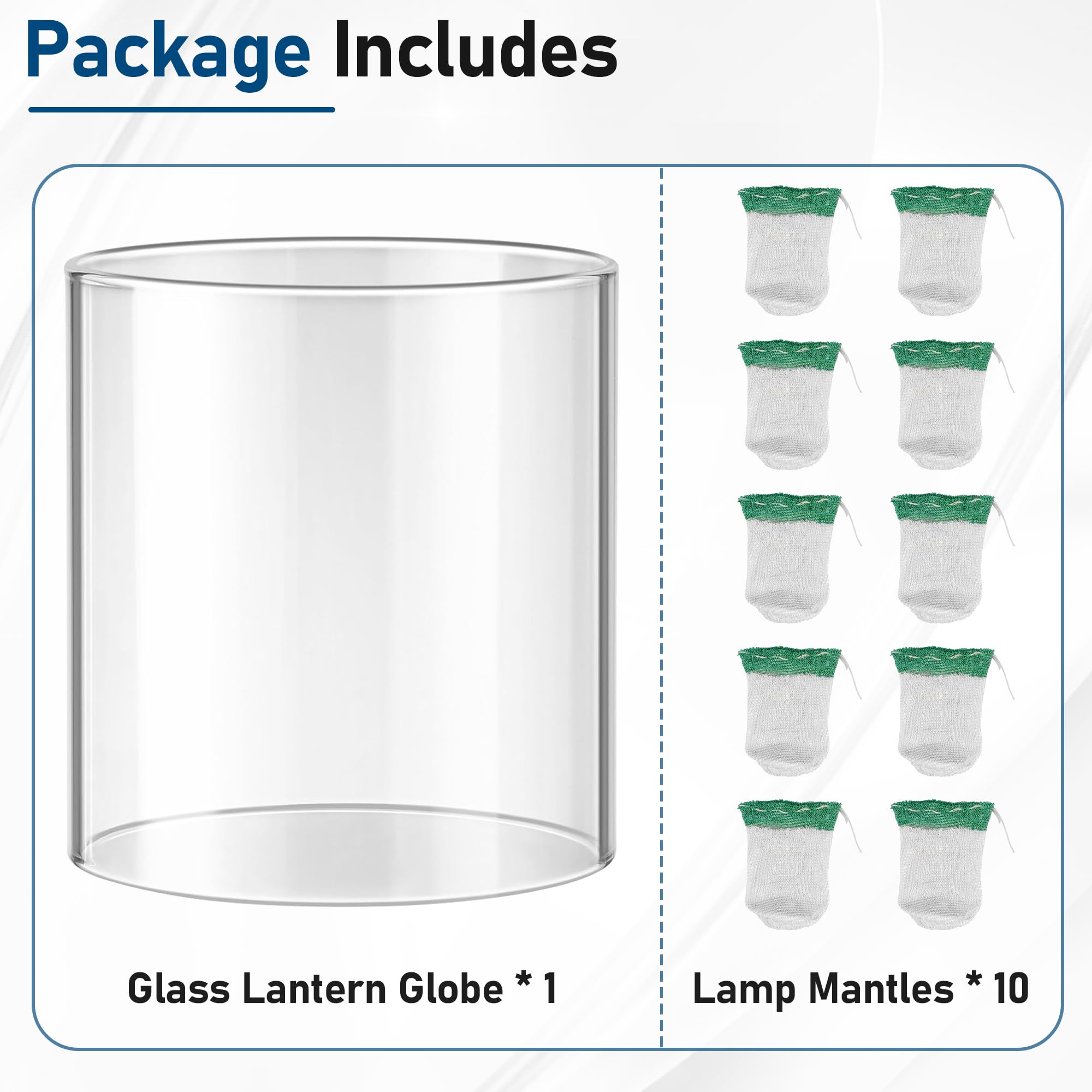 10-Pack Propane Lantern Mantles with Replacement Glass Globe - Compatible with Coleman Fueled Lanterns for Camping, Hiking & Emergency Lighting | Durable Outdoor Lantern Accessories