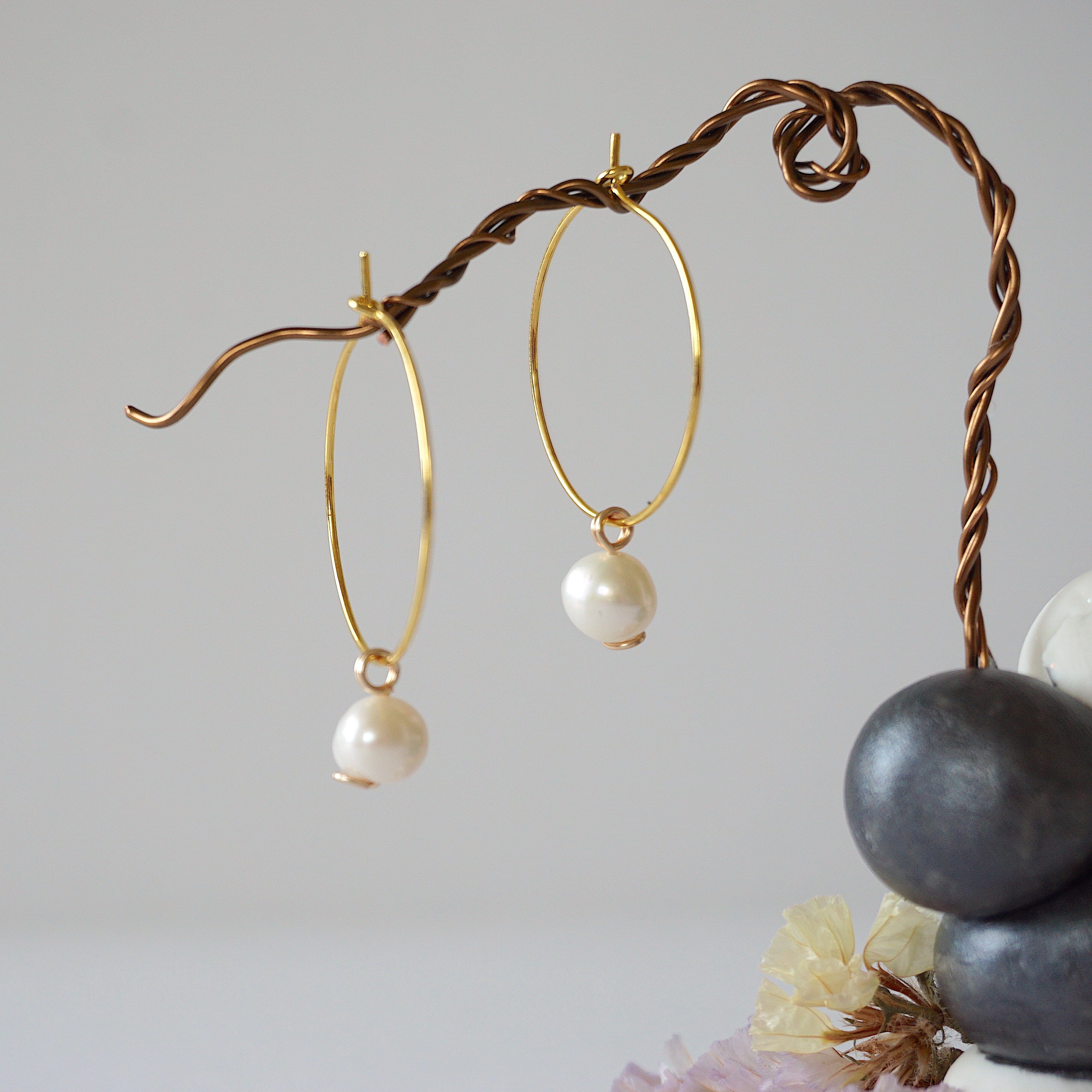 Gold Plated Pearl Charm Hoop Earrings for Women - Elegant Dangle Earrings for Party, Wedding & Everyday Wear