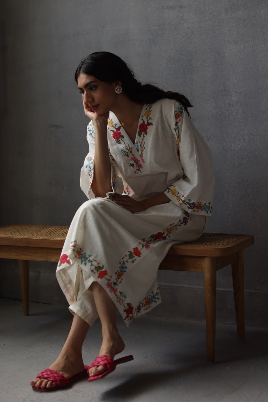 Elegant Primrose Phiran Set for Women - Traditional Indian Kurti & Palazzo Outfit - Perfect for Festivals, Weddings & Casual Wear