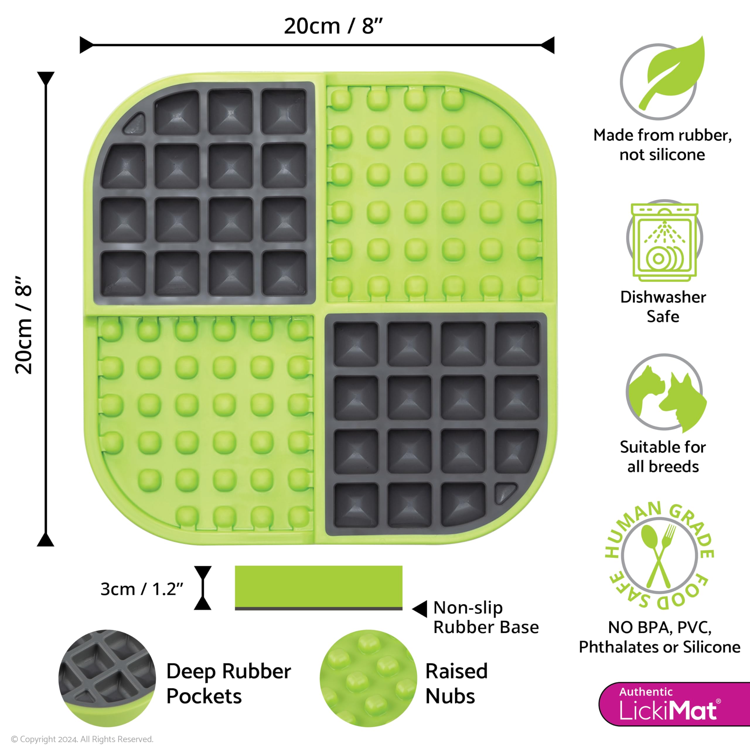 LickiMat Slomo - Slow Feeder Lick Mat for Dogs | Reduces Boredom & Anxiety | Perfect for Food, Treats, Yogurt, Peanut Butter | Fun Alternative to Slow Feed Dog Bowls | Green | Great for Mealtime, Training, and Grooming Sessions