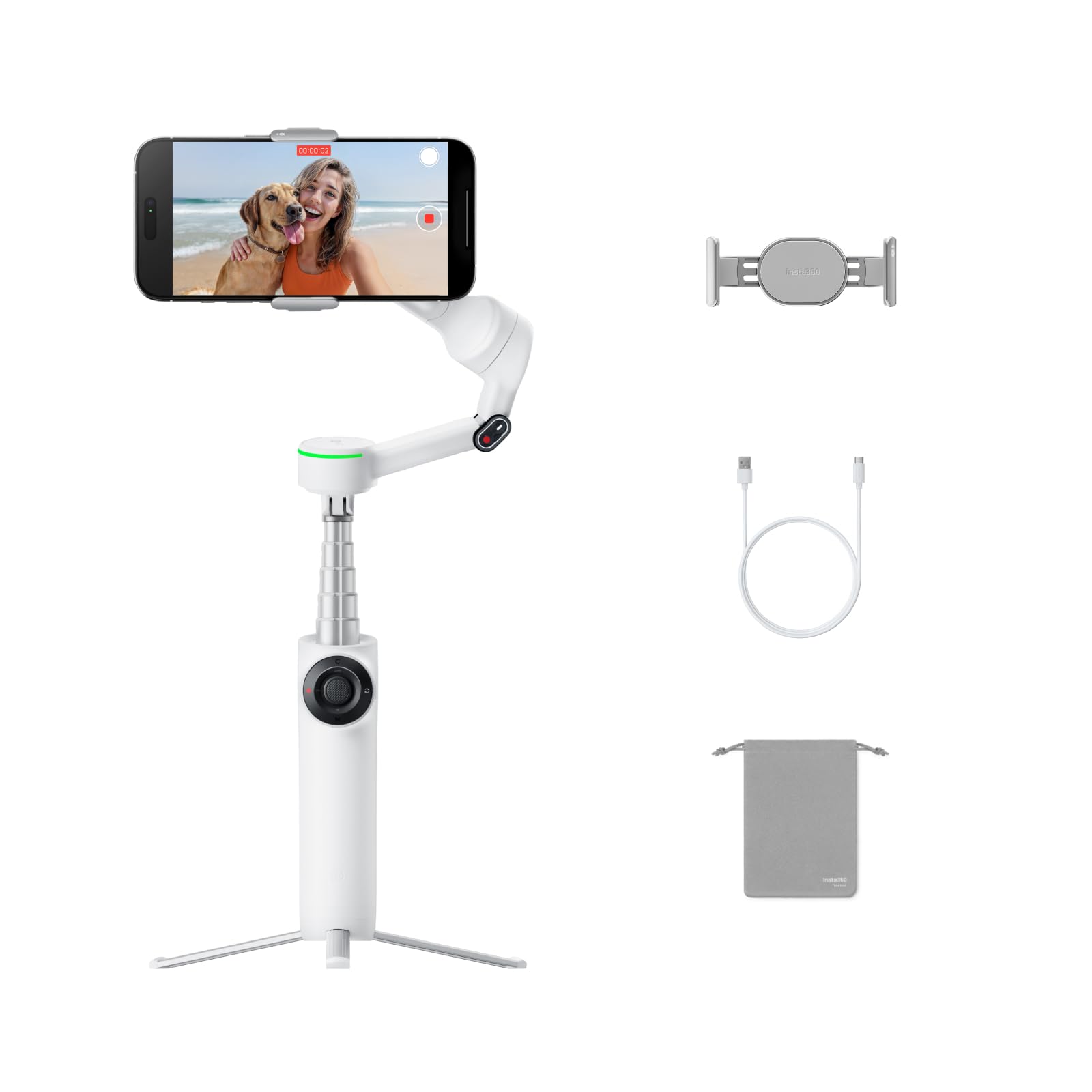 Insta360 Flow 2 Pro White - Foldable AI Smartphone Gimbal Stabilizer for iPhone & Android | 200+ App Tracking, Multi-Person & 360° Pan Follow | Built-in Tripod & Selfie Stick | Perfect for Vlogging, Travel Videos & Social Media Content Creation