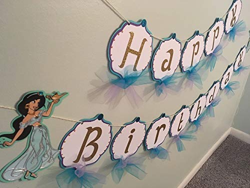 Jasmine Inspired Birthday Banner - Arabian Princess Party Decorations - Aladdin Theme Party Supplies for Kids Birthday, Baby Shower & Disney Themed Events