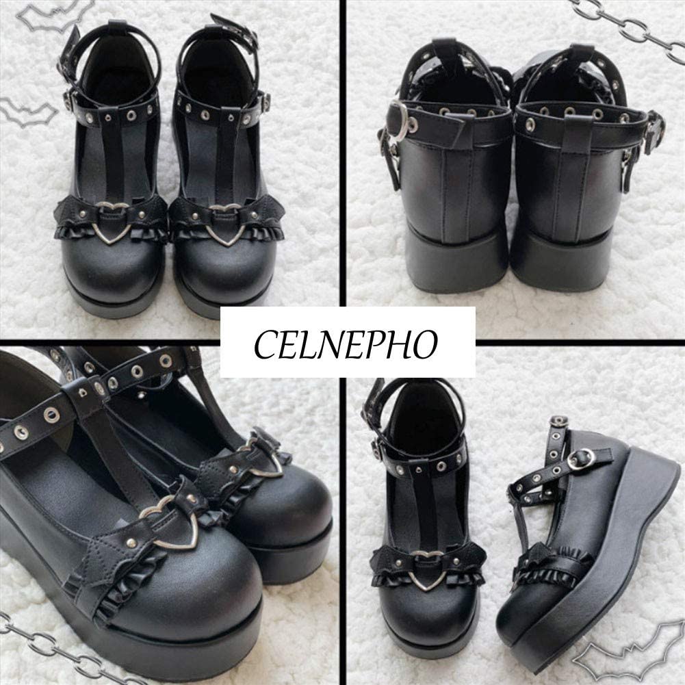CELNEPHO Women's Mary Jane Shoes - Cute Ankle Strap Platform Wedge High Heel Pumps for Party, Gothic & Dress Occasions - Perfect for Weddings, Dances & Night Out Events