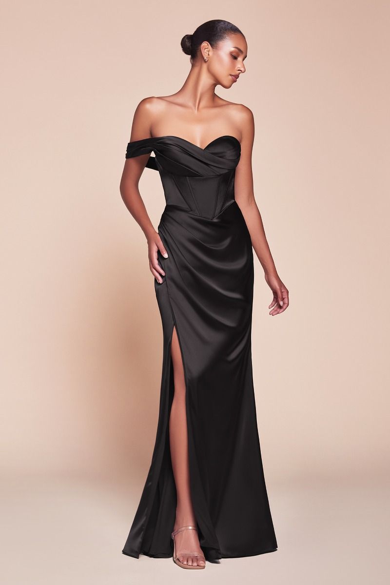 Audra Black One Shoulder Luxe Satin Corset Gown - Elegant Evening Dress for Prom, Wedding & Special Occasions