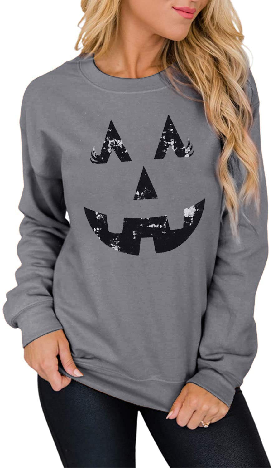 SFHFY Women's Cute Pumpkin Face Halloween Sweatshirt - Fall Long Sleeve Blouse for Halloween Parties, Autumn Outings & Cozy Seasonal Fashion
